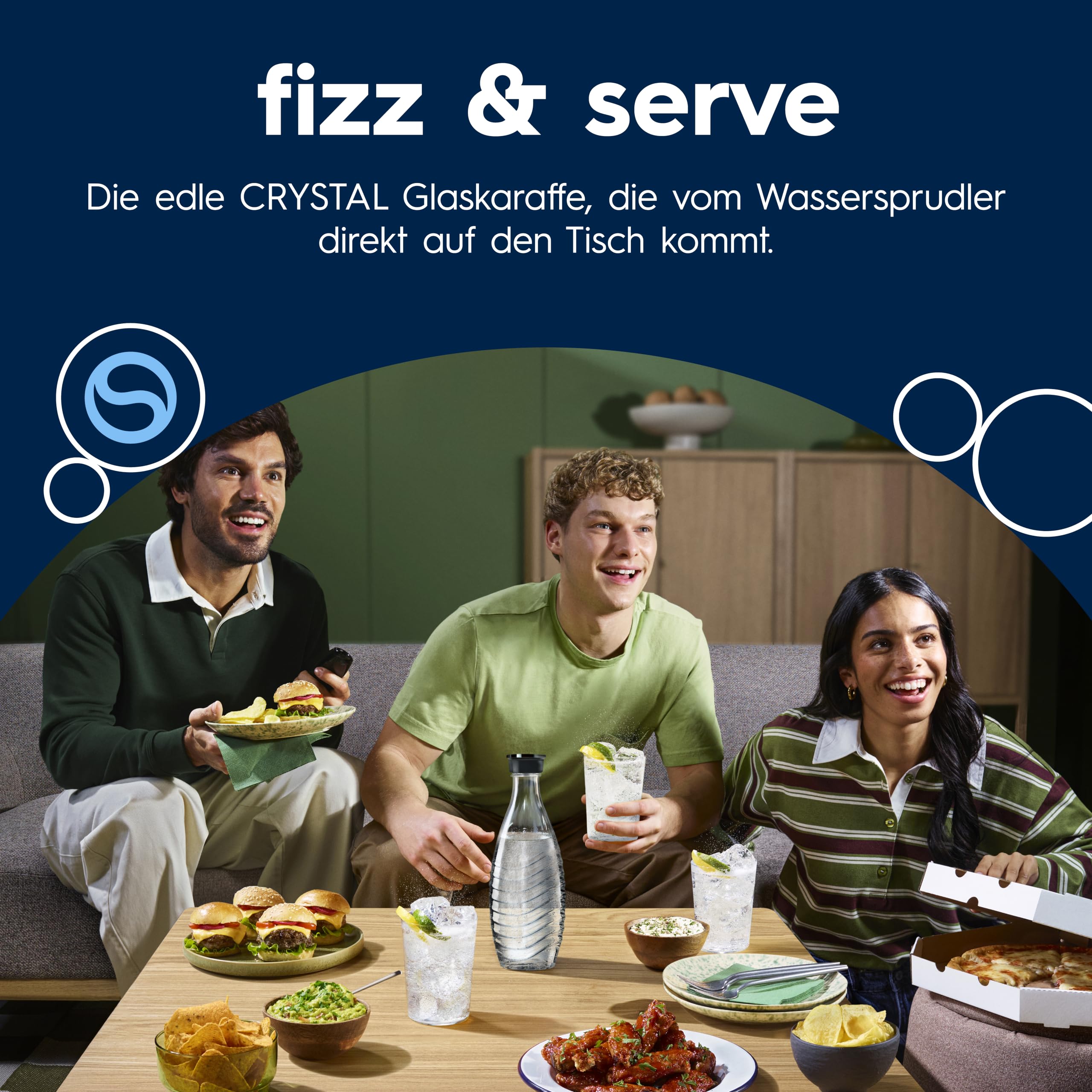 SodaStream Crystal 3.0 Wassersprudler mit Glaskaraffe, Quick-Connect CO2-Zylinder, 2x 0,7 L Glaskaraffen, Grau