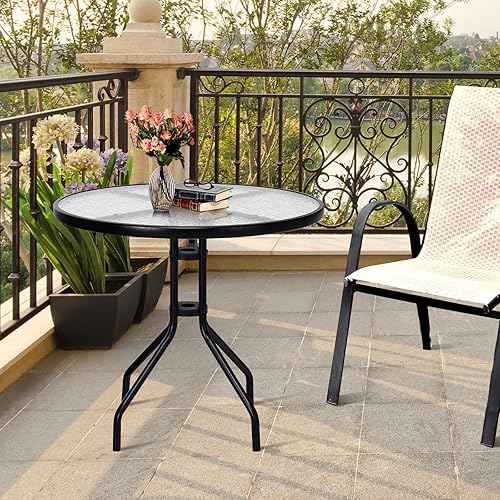 Miniatura 2 de S AFSTAR Mesa de bistró para exteriores, mesa de patio de vidrio templado con práctico agujero para paraguas, mesa de comedor exterior, mesa de