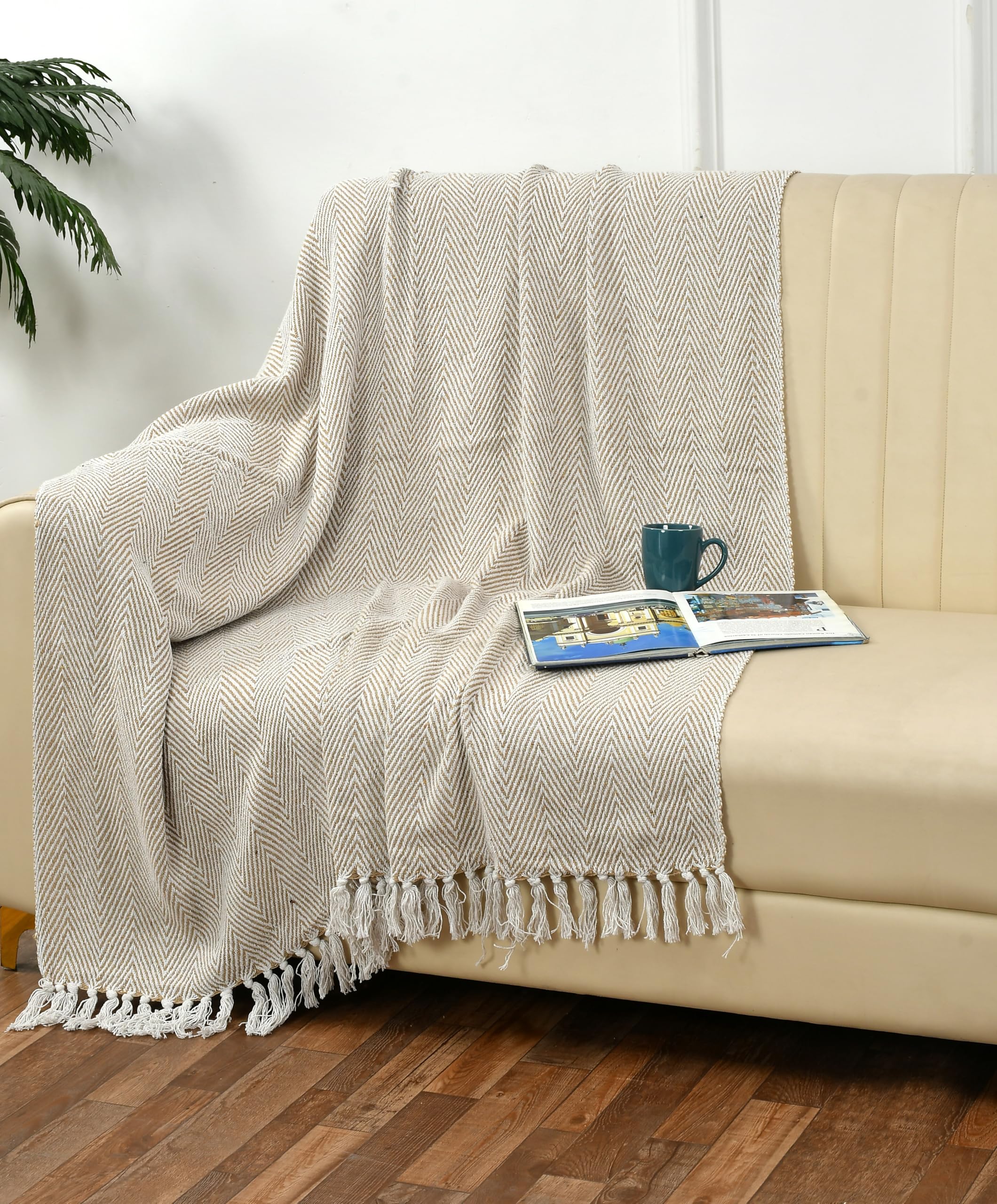 SASHAA WORLD Striped Throw Blanket - Green & Ivory -13