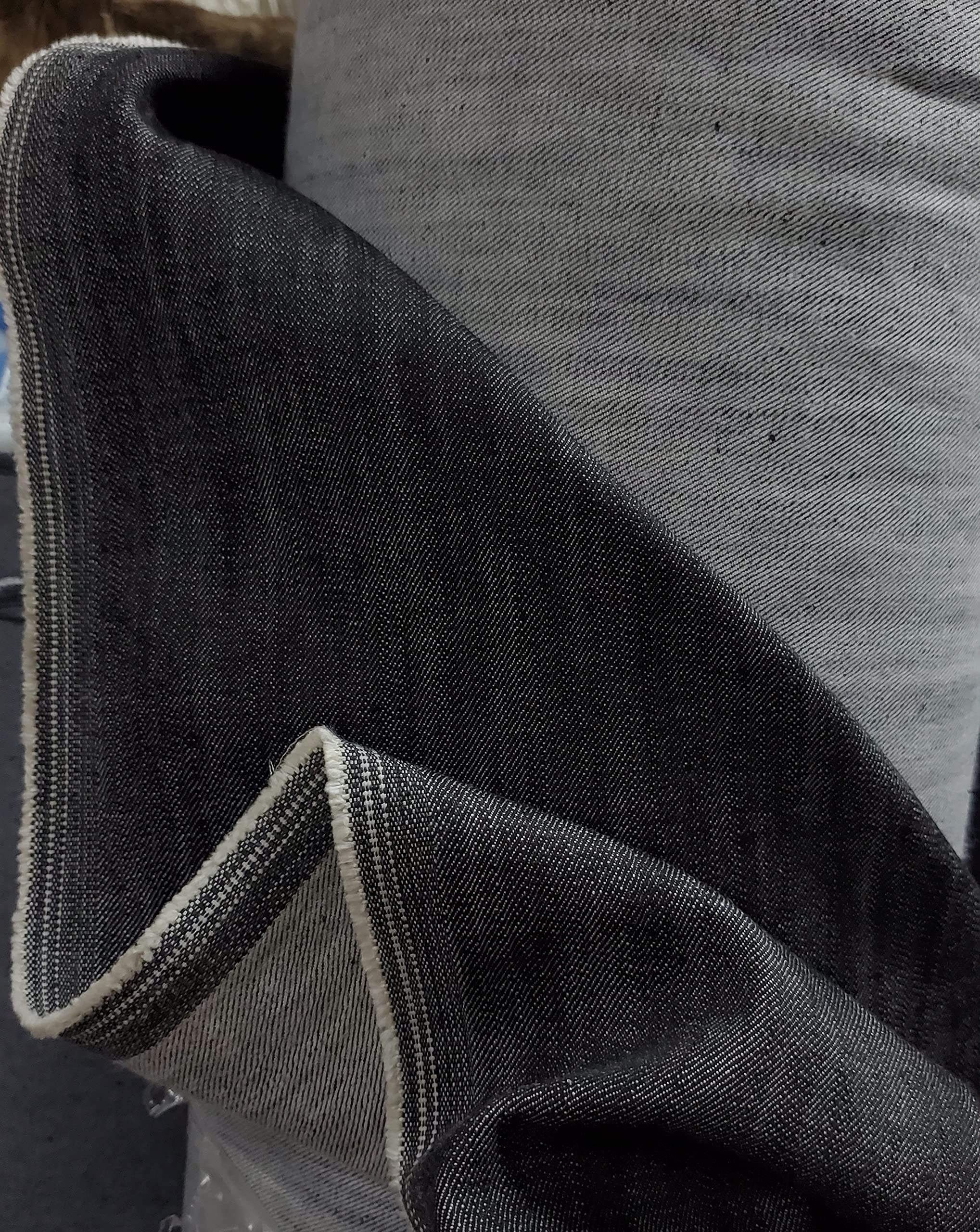 Black Gray Denim Fabric Cotton 60" Width 10 0z, Made in Japan