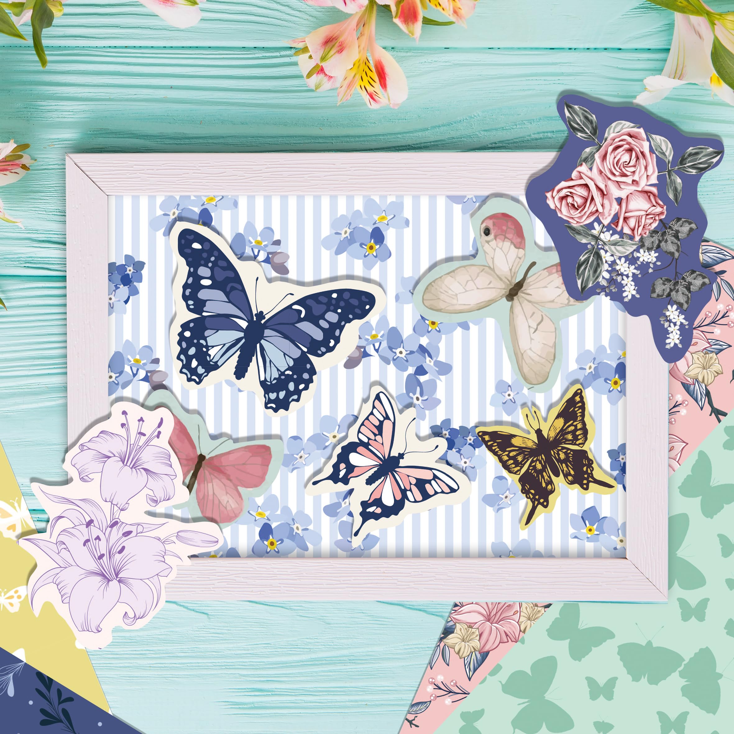 Opakowanie 48 arkuszy papieru dekoracyjnego z tektury 30 x 40 cm kwiaty motyle do tworzenia kartek planer origami scrapbooking materiały