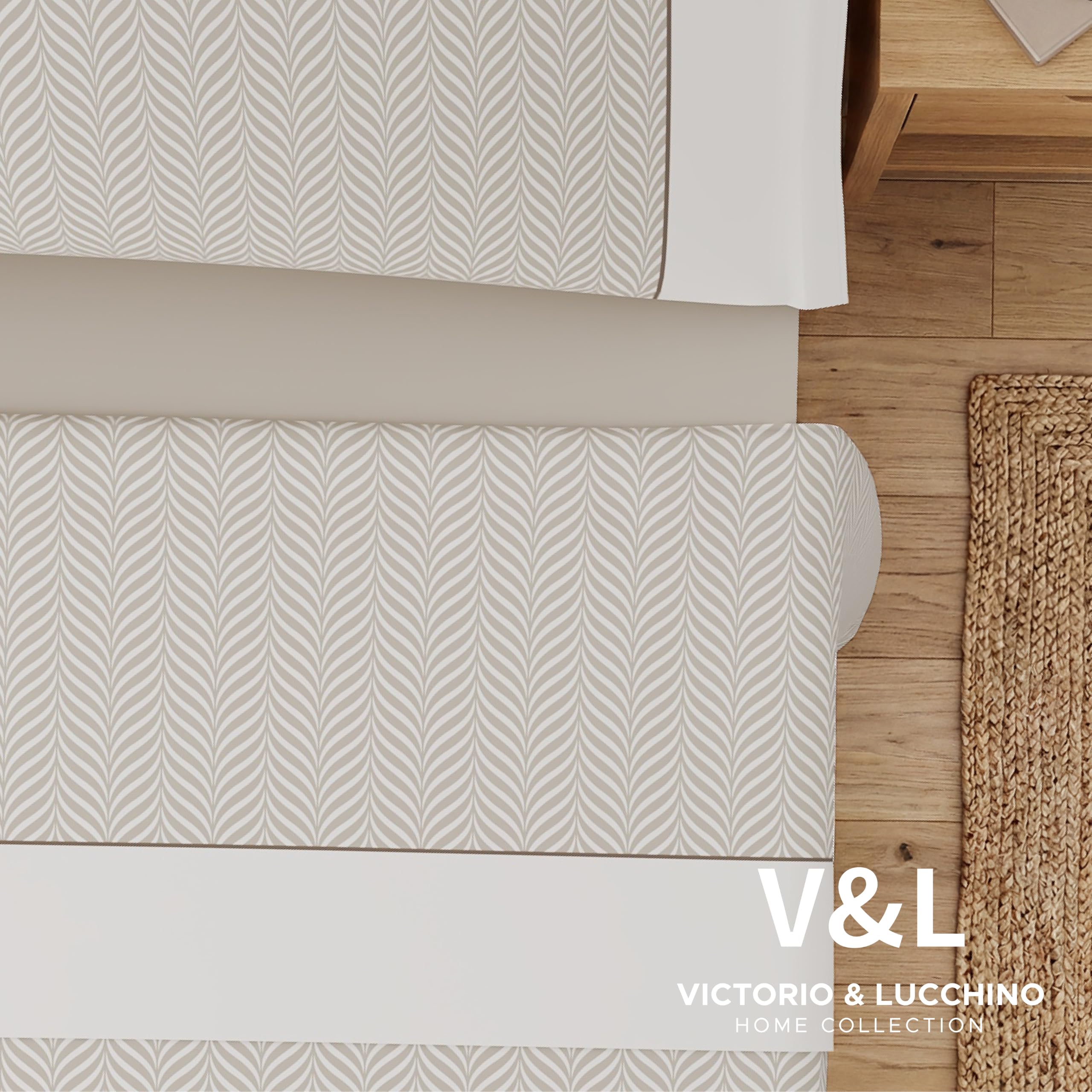 Victorio & Lucchino Juego de Sábanas Estampadas de Verano 100% Algodón Percal (Cama 180cm (2 Almohadas), Analia - Beige)