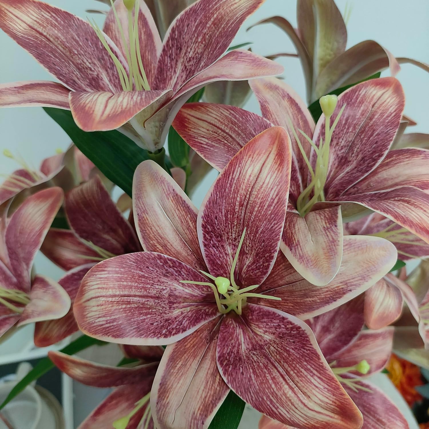 Brown Lilies Artificial Flowers,6 Pcs Faux Lily Flowers,23 Inch Long Stem Tiger Lily Branch with 3 Full Blooms and 4 Leaves, Latex Real Touch Lilium Flower for Wedding Bouquet - Image 4