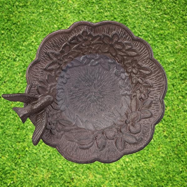 Relaxdays Bebedero Pájaros de Pie, Hierro Fundido, Marrón, 40 cm de Alto - 3