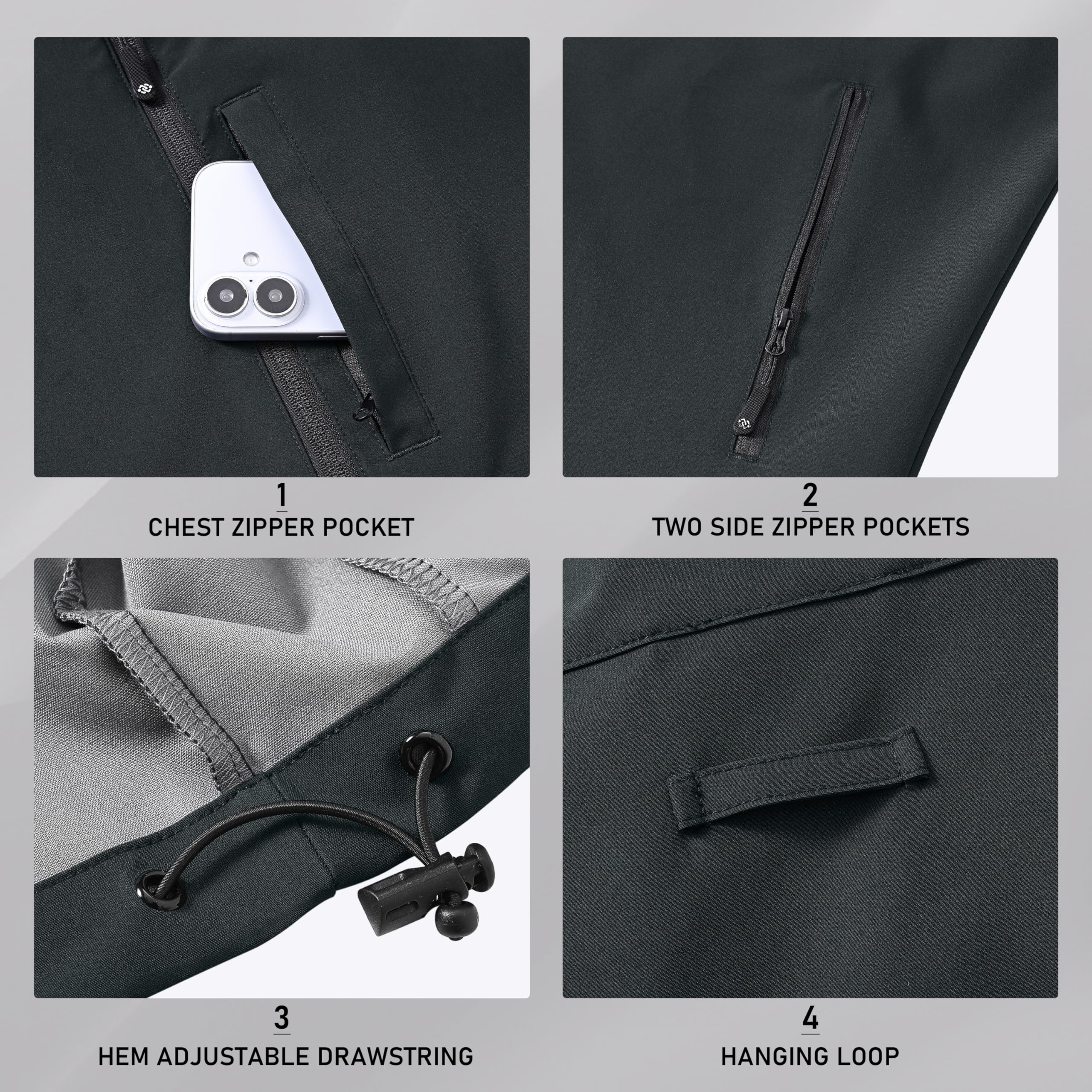 MoFiz Męska Ultralekka Wiatroszczelna Kamizelka Softshell Trekking Jazda Na Rowerze Outdoor Kieszenie na zamek błyskawiczny