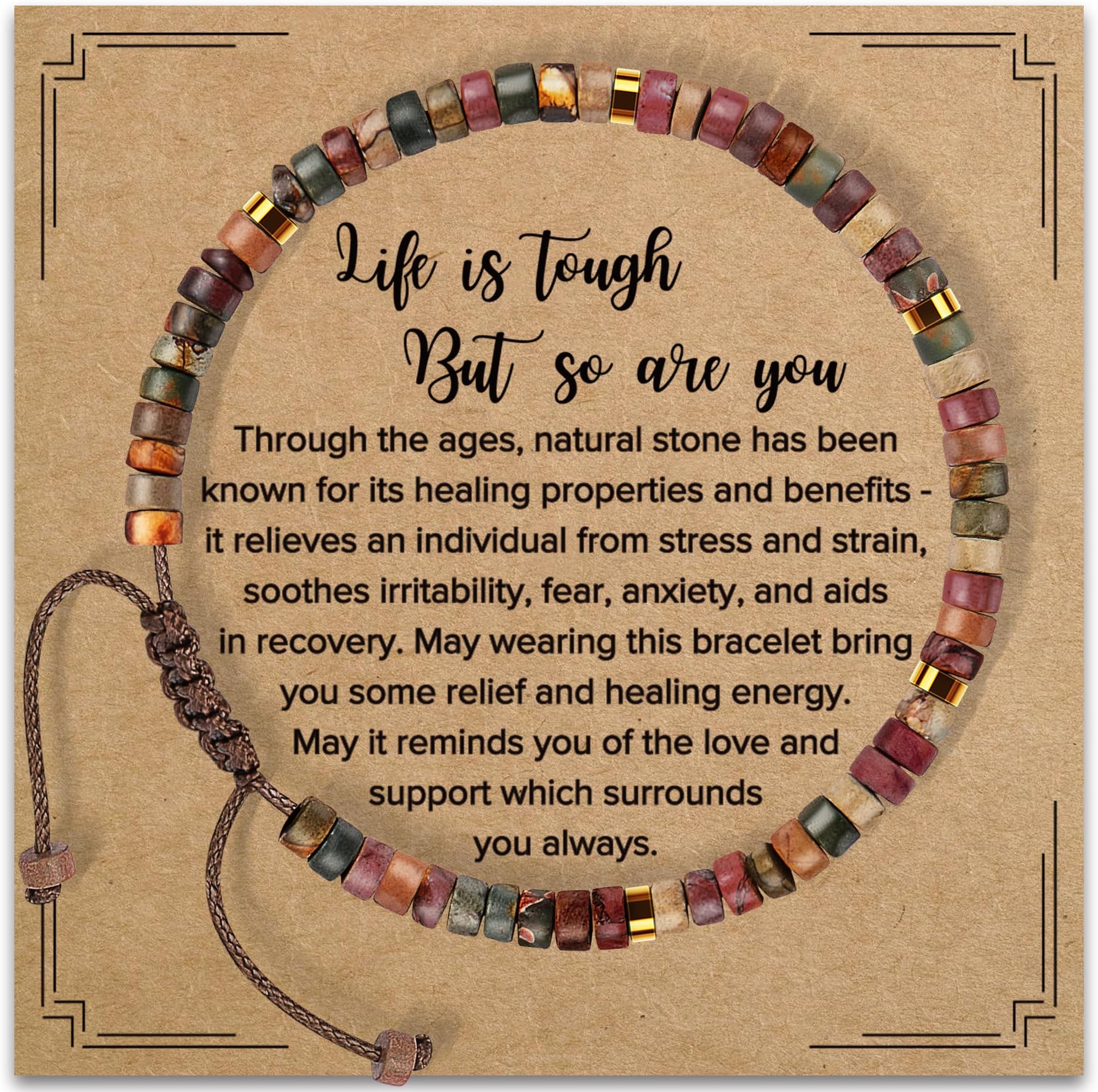 Inspirational Gifts Bracelets for Women Healing Natural Stone Bracelets - Get Well Soon Gifts for Women Best Friends Sister Girls - Life is Tough But So are You Bracelet