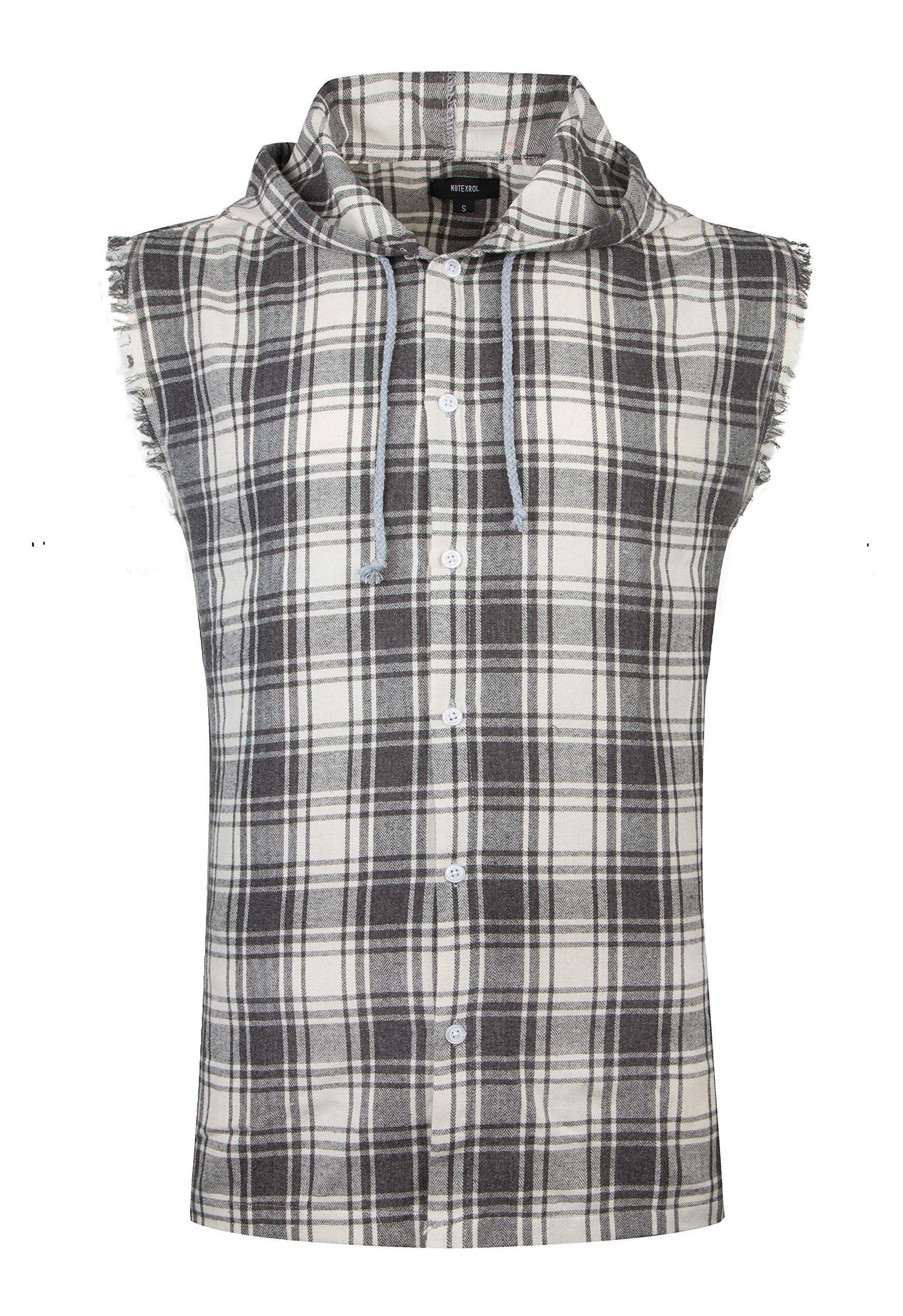 NUTEXROLMens Sleeveless Fannel Shirt Casual Cotton Plaid Vest Hoodies