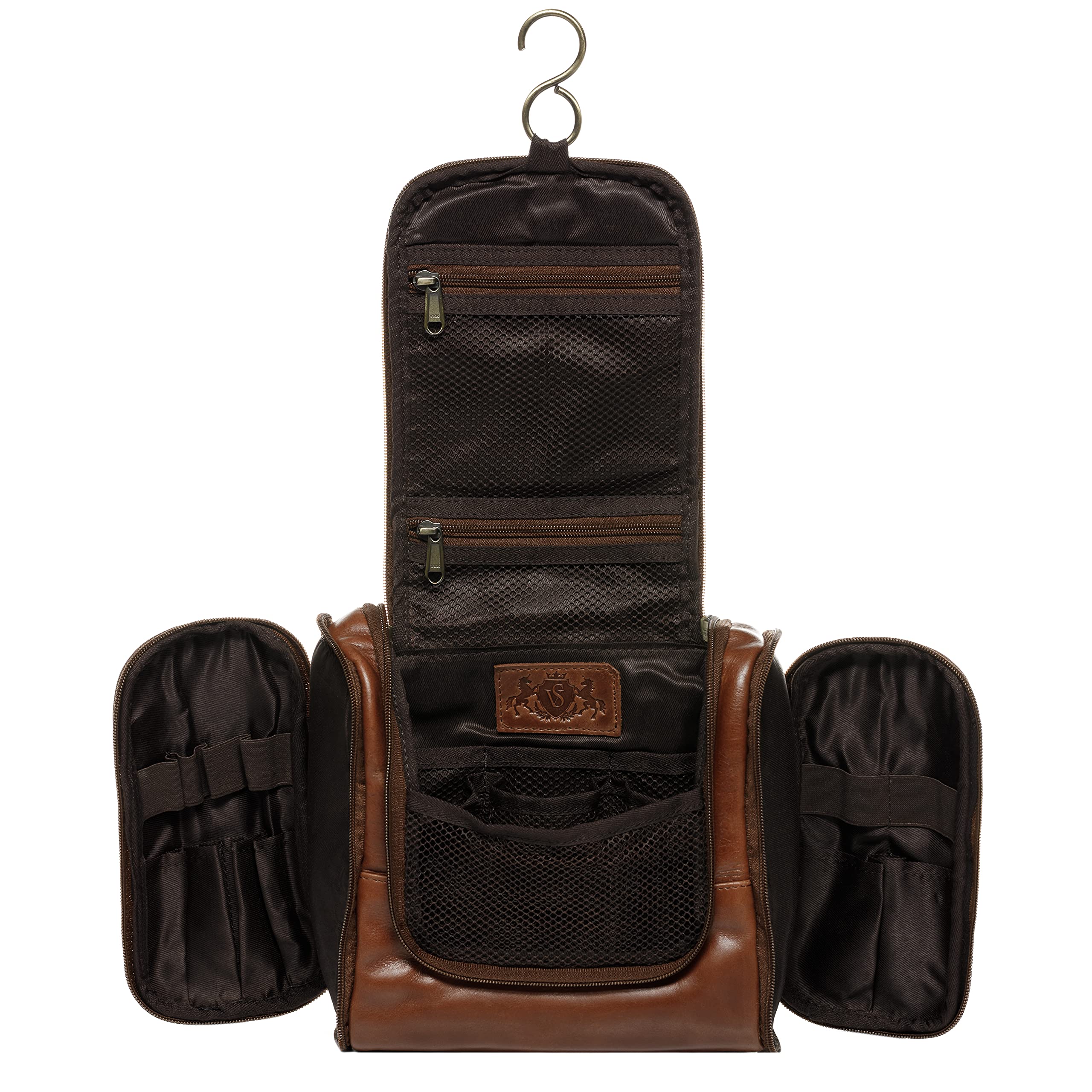 SID & VAIN Trousse de Toilette Cuir véritable Dexter nécessaire de Voyage Grand pour Hommes et Femmes Trousse de Maquillage Marron