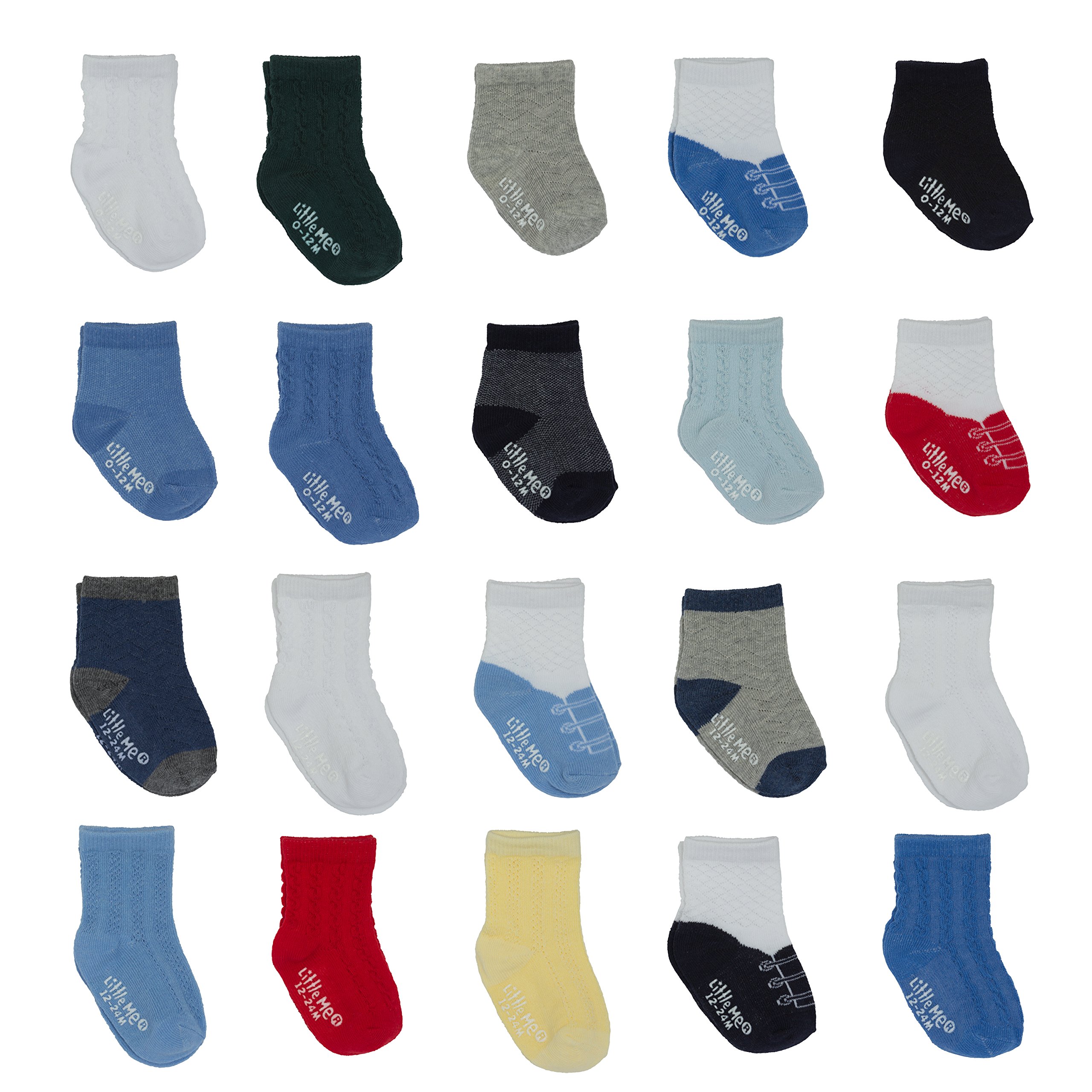 Little Me Infant Boys & Girls 20 Pack Anklet Socks Box Set, Assorted 0-12 & 12-24 Months Pack
