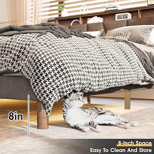 Miniatura 6 de Fameill Base de cama Queen con cabecera de almacenamiento, marcos de cama LED con estación de carga, no necesita somier, sin ruido, antideslizante,