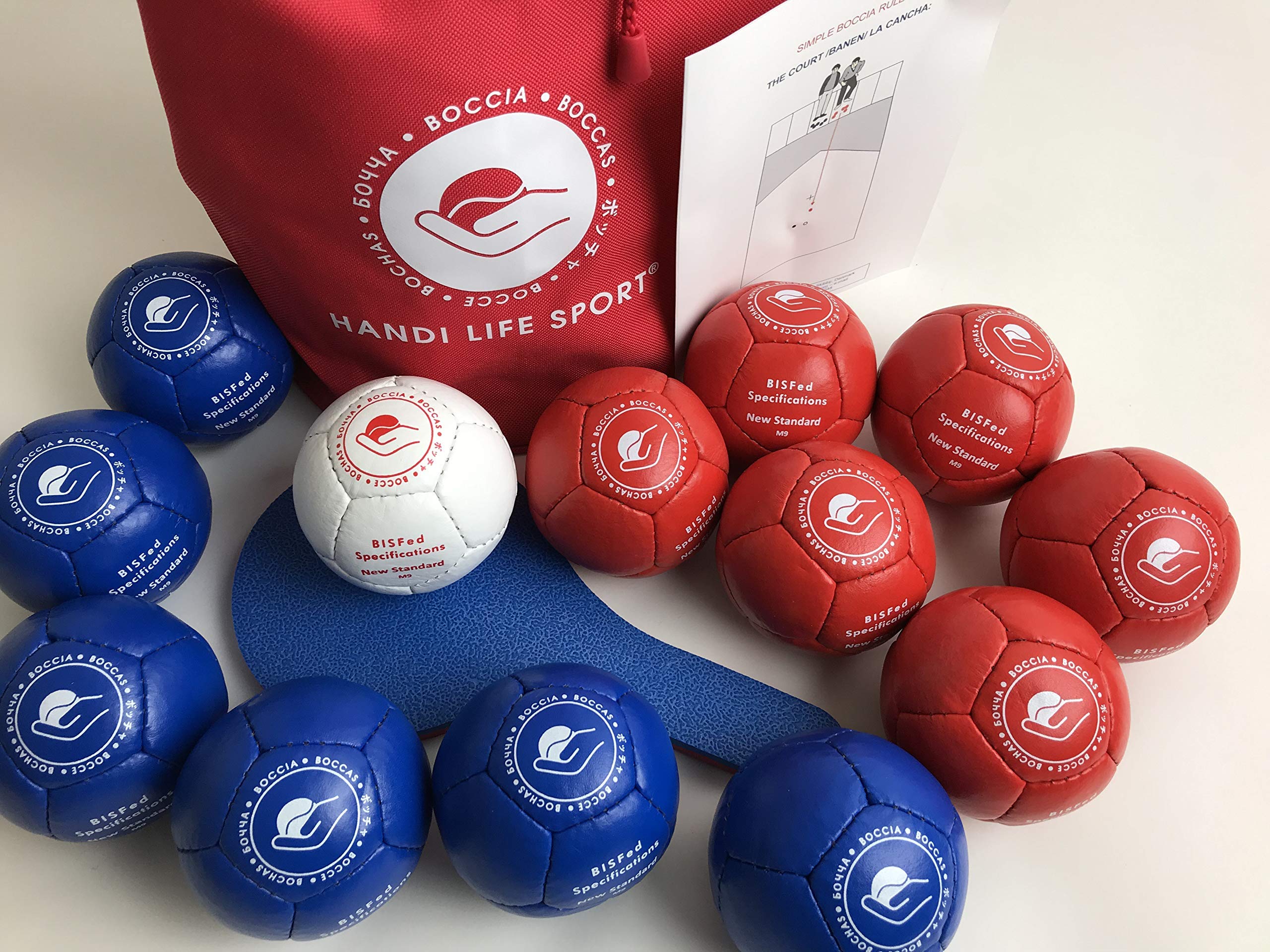 Handi Life Sport Juego estándar de Boccia, 13 bolas cosidas a mano, 6 azules y 6 rojas, adaptativo