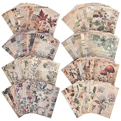 120 Sheets Vintage Botanical Scrapbook Paper Set, Journaling Scrapbooking Supplies