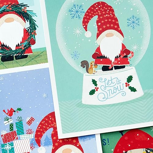 Miniatura 5 de Hallmark Surtido de tarjetas de Navidad en caja de gnomos (16 tarjetas y sobres) globo de nieve, champiñones, corona, trineo