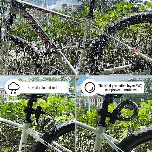 Miniatura 6 de Candado de bicicleta, 4 pies3.9 ft Diyife - Candados de cable para bicicleta con 2 llaves, resistente a la intemperie, cable de seguridad antirrobo