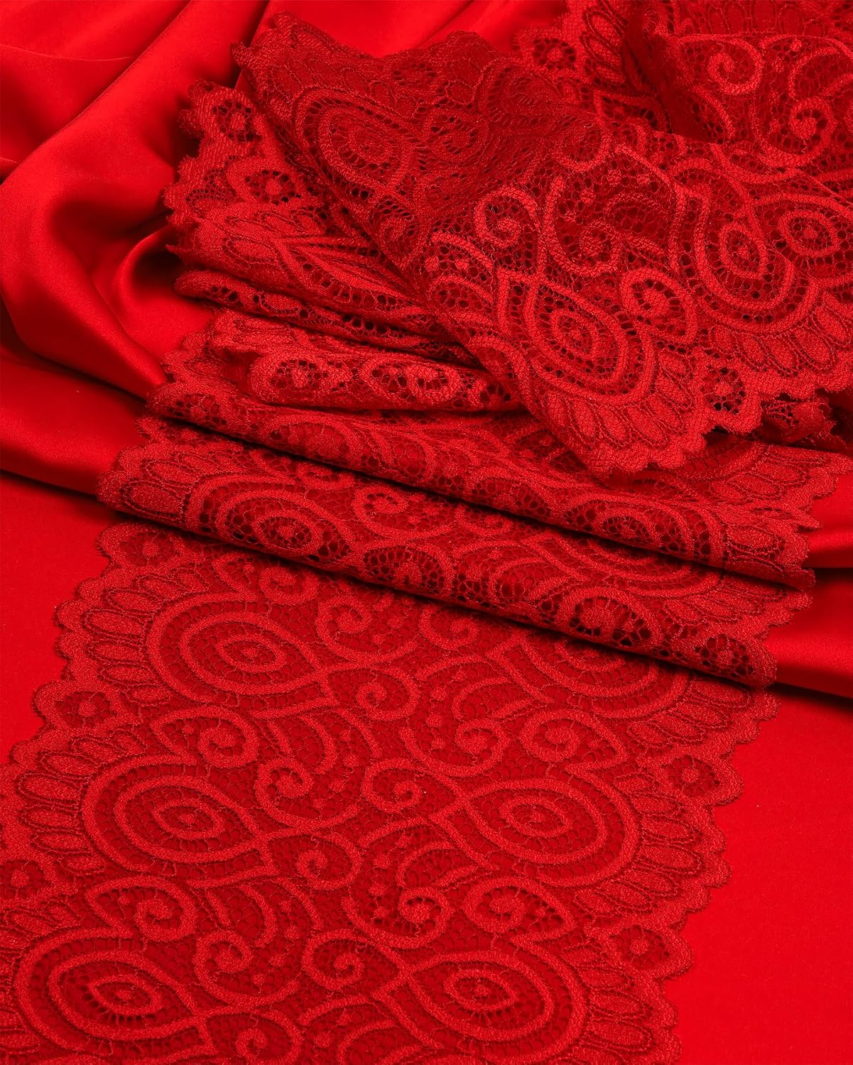 7 Inches by 5 Yards Stretch Sewing Lace Trim Fabric Elastic Ribbon Continuous Roll by Alice Crafts | Red