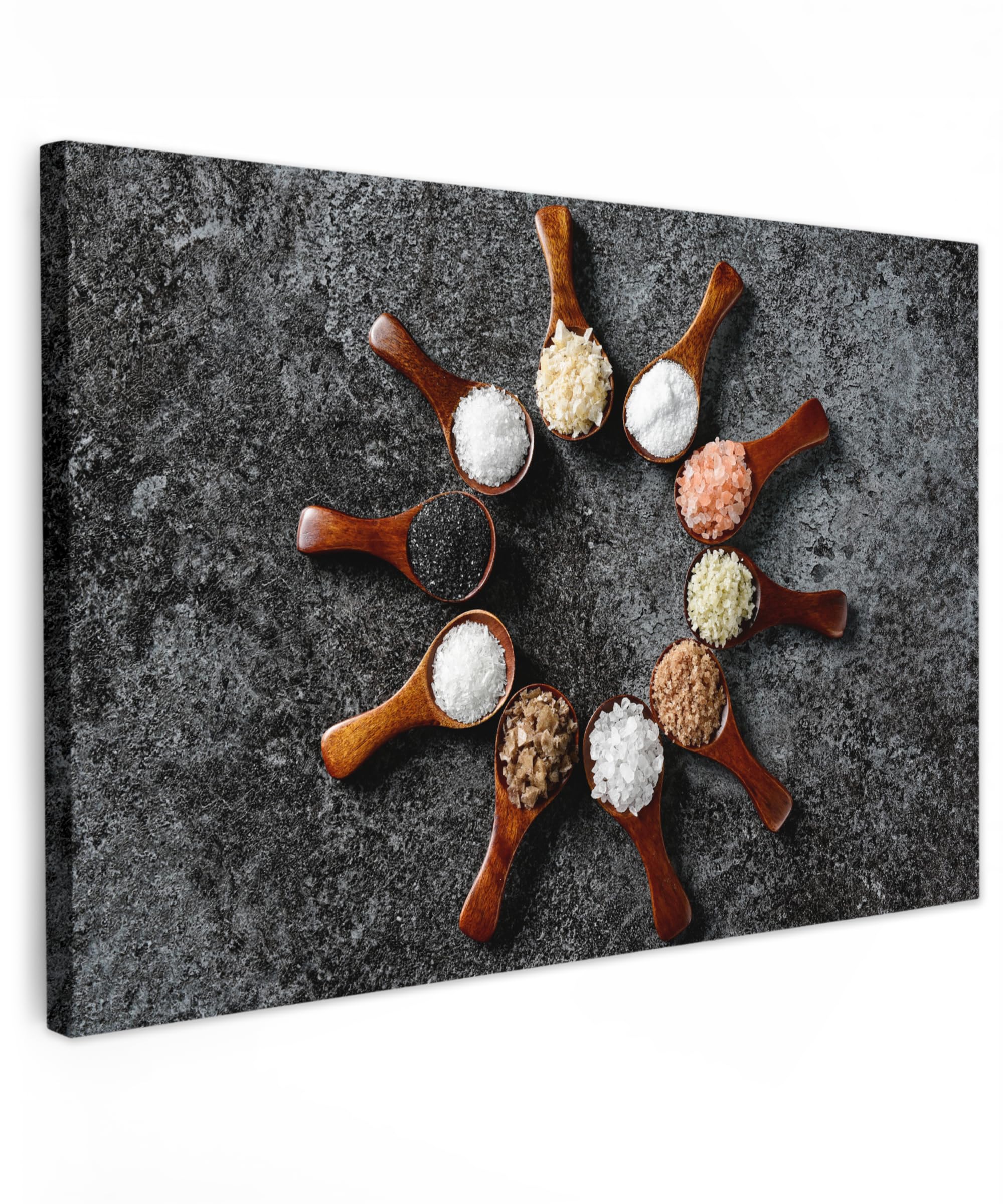 MuchoWow© Canvas Wall Art 12"x8" / 30x20 cm Decor Paintings Prints framed on Canvas Decorations Wallart Spoon - Herbs - Spices - Kitchen - Industrial — image 1