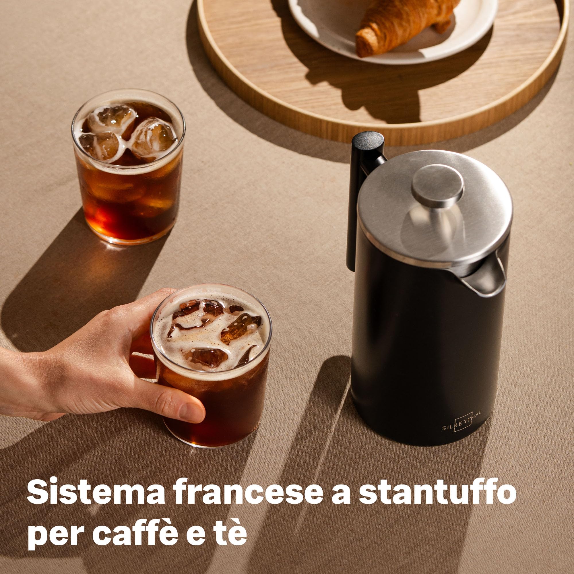 SILBERTHAL Caffettiera a stantuffo 1L - Acciaio inox - French press | Conserva il caffè caldo - Mantiene il caffè caldo - Facile da usare - Staccabile - Grande capacità 1 litro