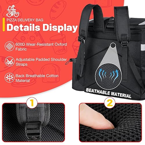 Miniatura 4 de GoHimal Mochila de entrega de alimentos bolsas de entrega aisladas para bicicleta de entrega bolsa grande de entrega de pizza para calor y frío con
