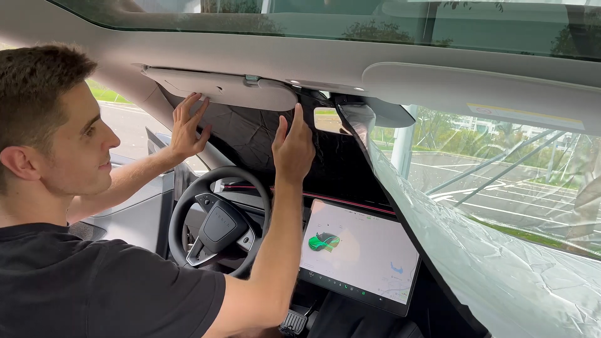 YMNBFCX Parasole Auto Parabrezza,per Tesla Model 3 Highland 2024 Ombrello Parasole Auto con Protezione UV e Calore Parasole Parabrezza Auto Comodo