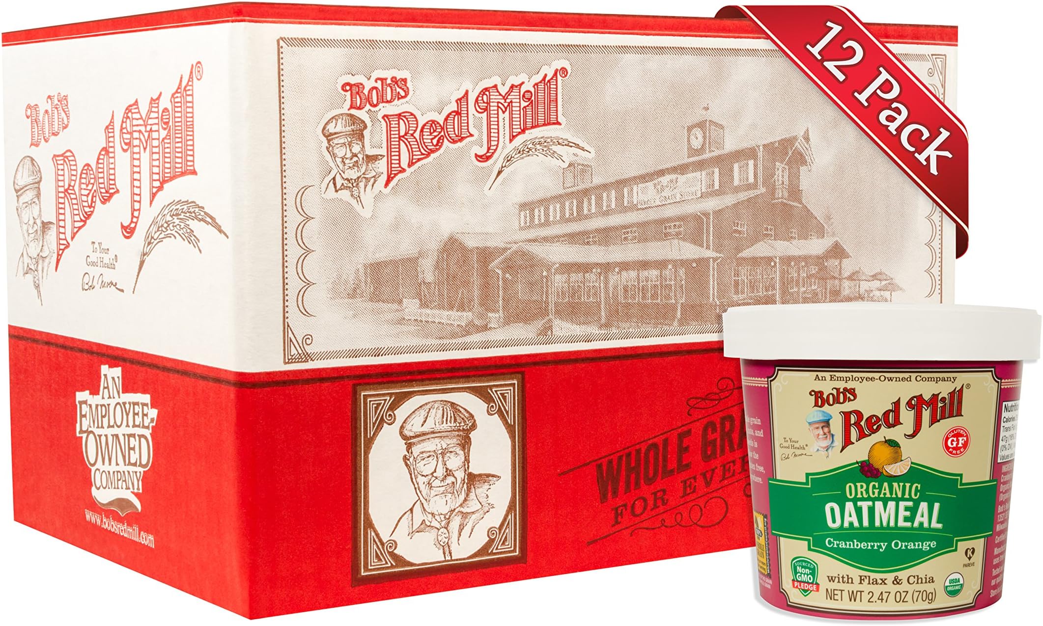 Bob's Red Mill Organic Oat Cup, Cranberry Orange, 1 cup (Pack of 12)- Non GMO, Whole Grain, Kosher