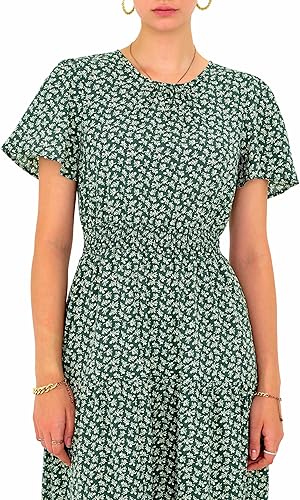 Miniatura 5 de PRETTYGARDEN Vestido largo floral de verano para mujer, casual, con mangas con vuelo, cuello redondo, cintura fruncida, escalonado, bohemio, fluido