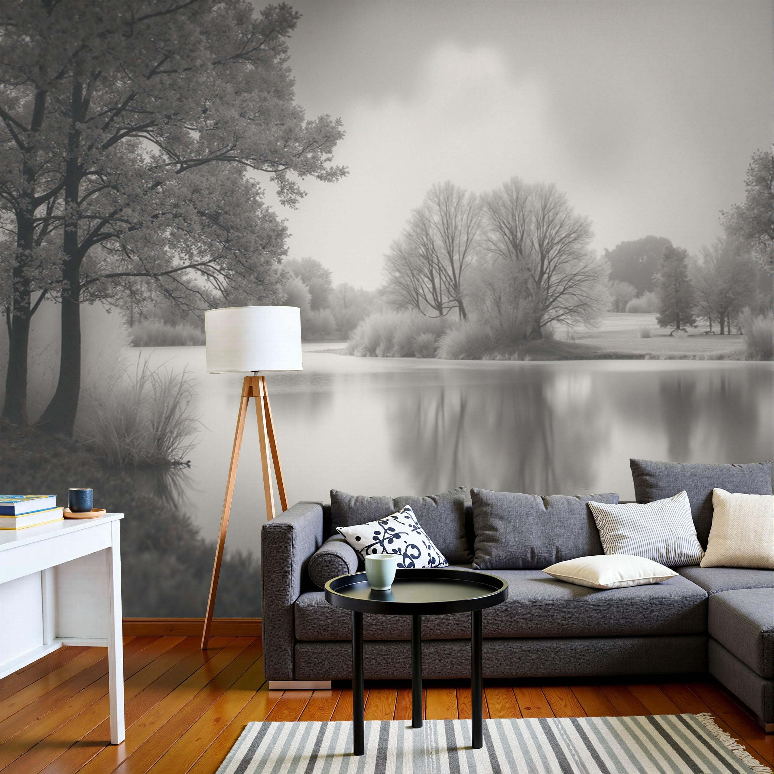Papier peint panoramique de paysages gris 250x175cm pour deco murale de chambre