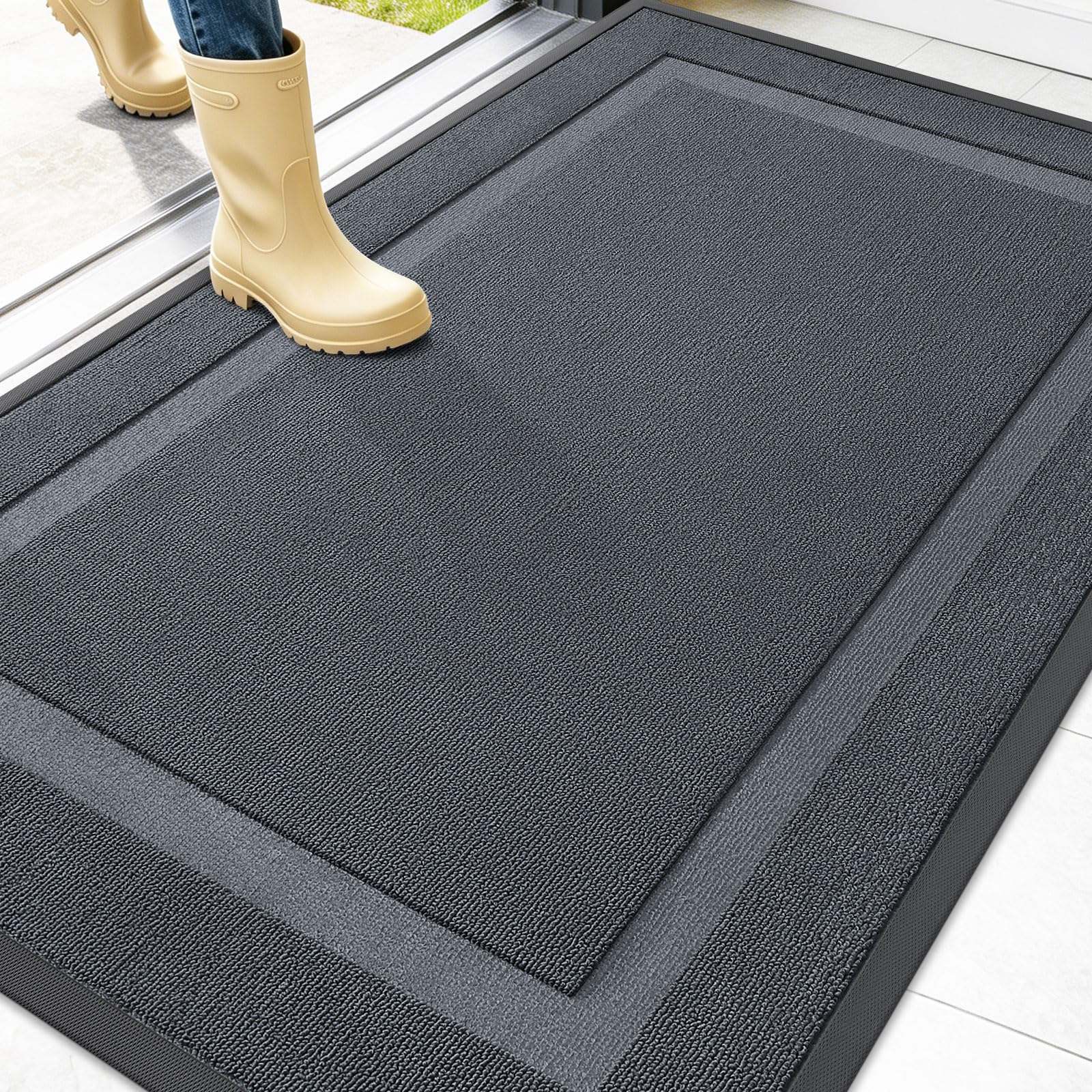 OLANLY Front Door Mat Outside 47x32, All-Season Heavy-Duty Rubber Doormat | Charcoal Gray, Absorbent, Stain and Fade Resistant, Non-Slip Backing, Low-Profile Indoor Outdoor Floor Mat for Entryway