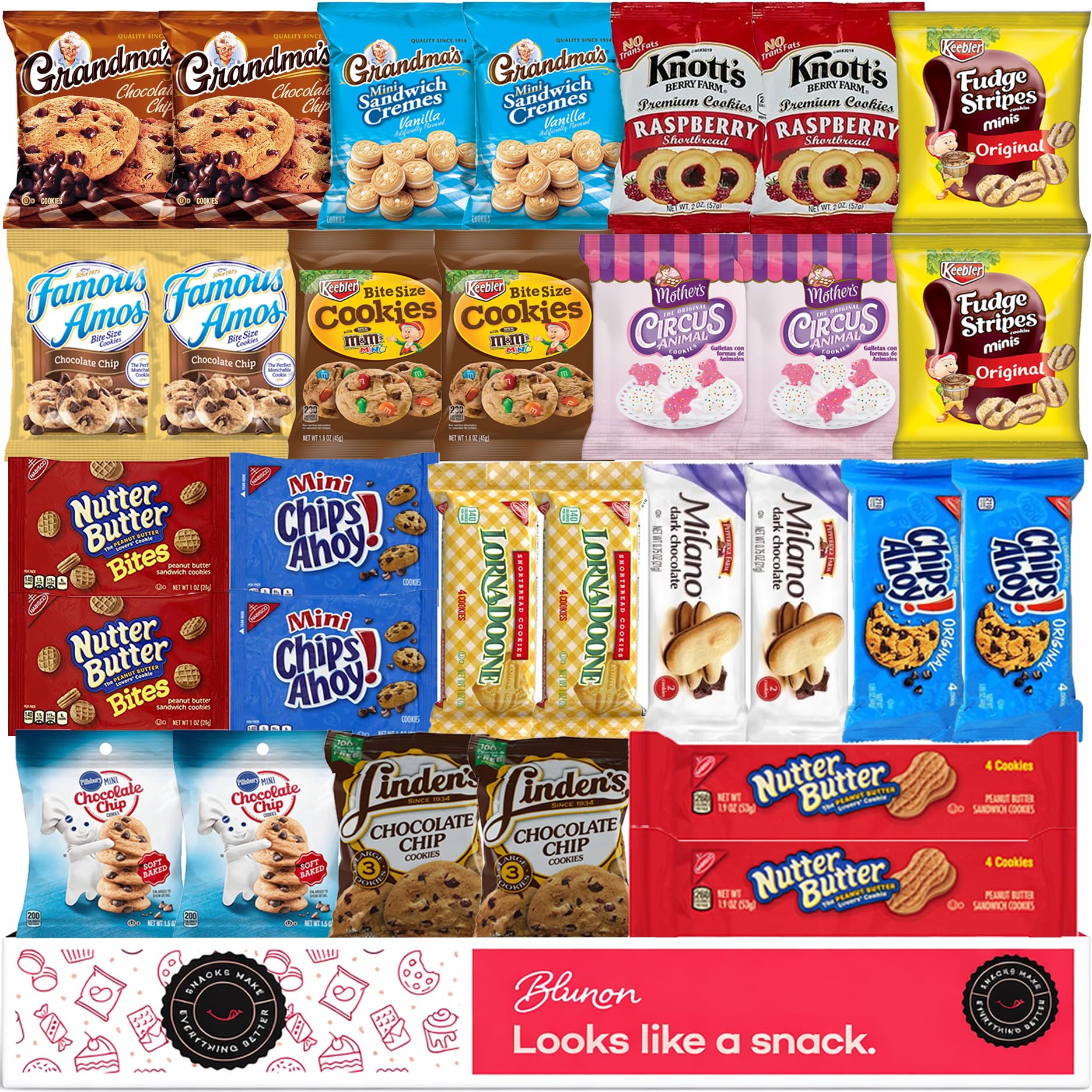 Cookies Variety Pack - Individually Wrapped Assortment - Christmas Gift - Sampler Bulk Care Package Gift Box (30 Count)