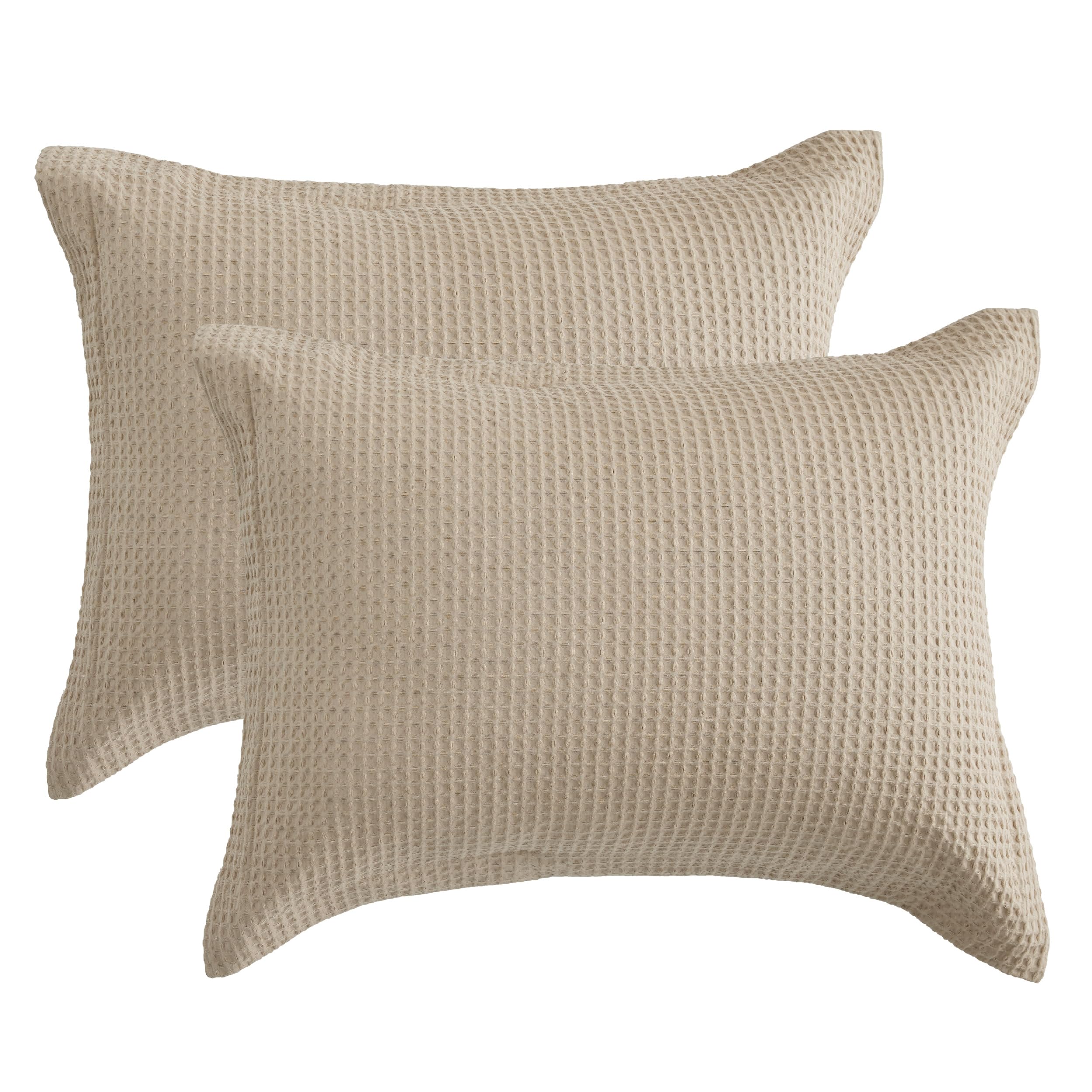 Bedsure King Pillow Shams 2 Pack - 100% Cotton Waffle Weave Pillow Shams with Envelope Closure, Ultra Soft and Cozy Pillow Cases, Khaki, 20x36 Inches