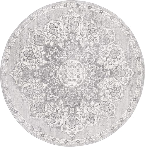 Miniatura 3 de SAFAVIEH Brentwood Collection - Alfombra redonda de 6 pies 7 pulgadas, color gris y marfil, diseño de medallón envejecido, no desprende pelusa y de