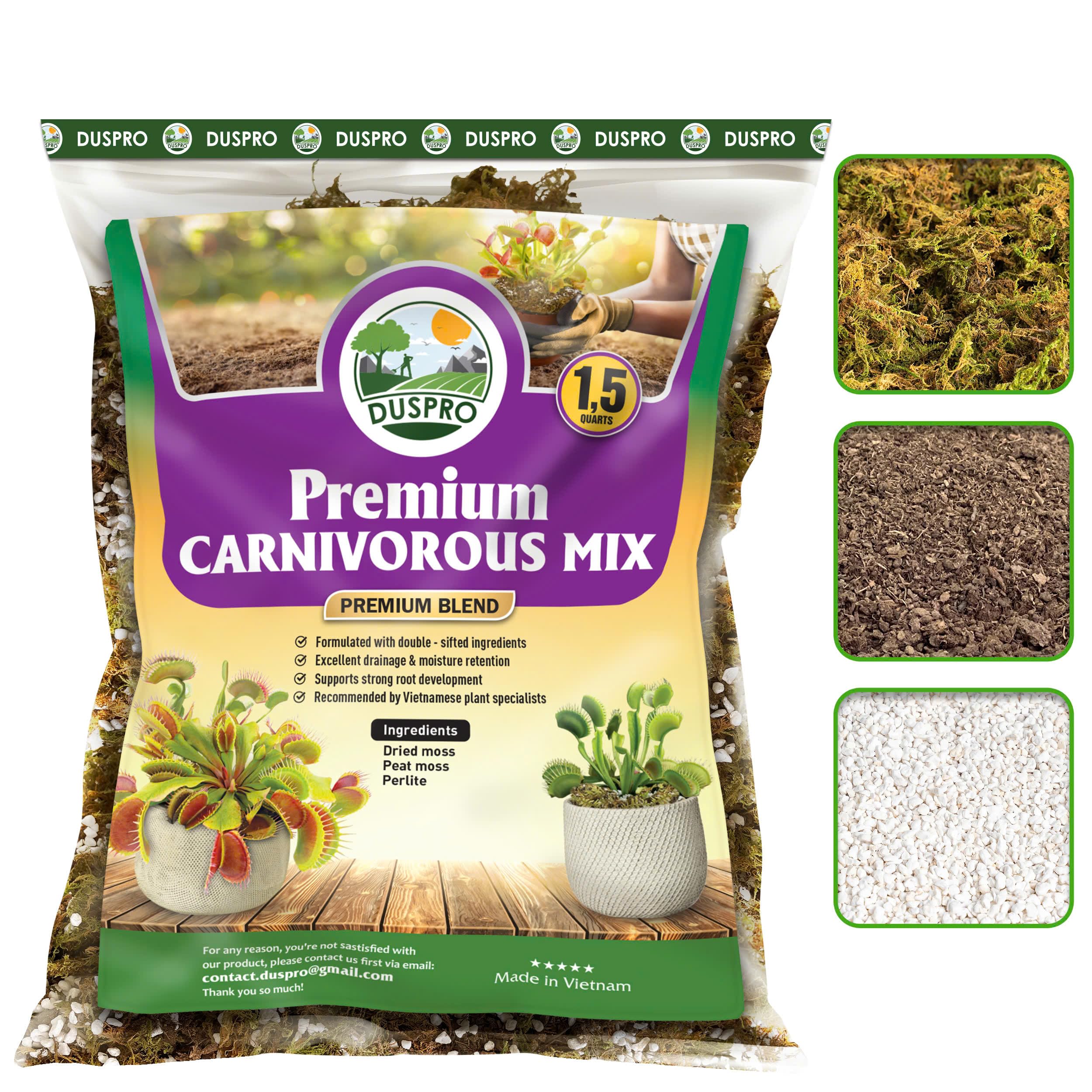 DUSPRO Carnivorous Plant Soil Mix 1.5QT-Include Forest Moss, Peat Moss, Perlite Potting Mix for Carnivorous Plants, Carnivorous Plants, Pitcher Plant, Butterworts, Sundews - Carnivorous Plant Food