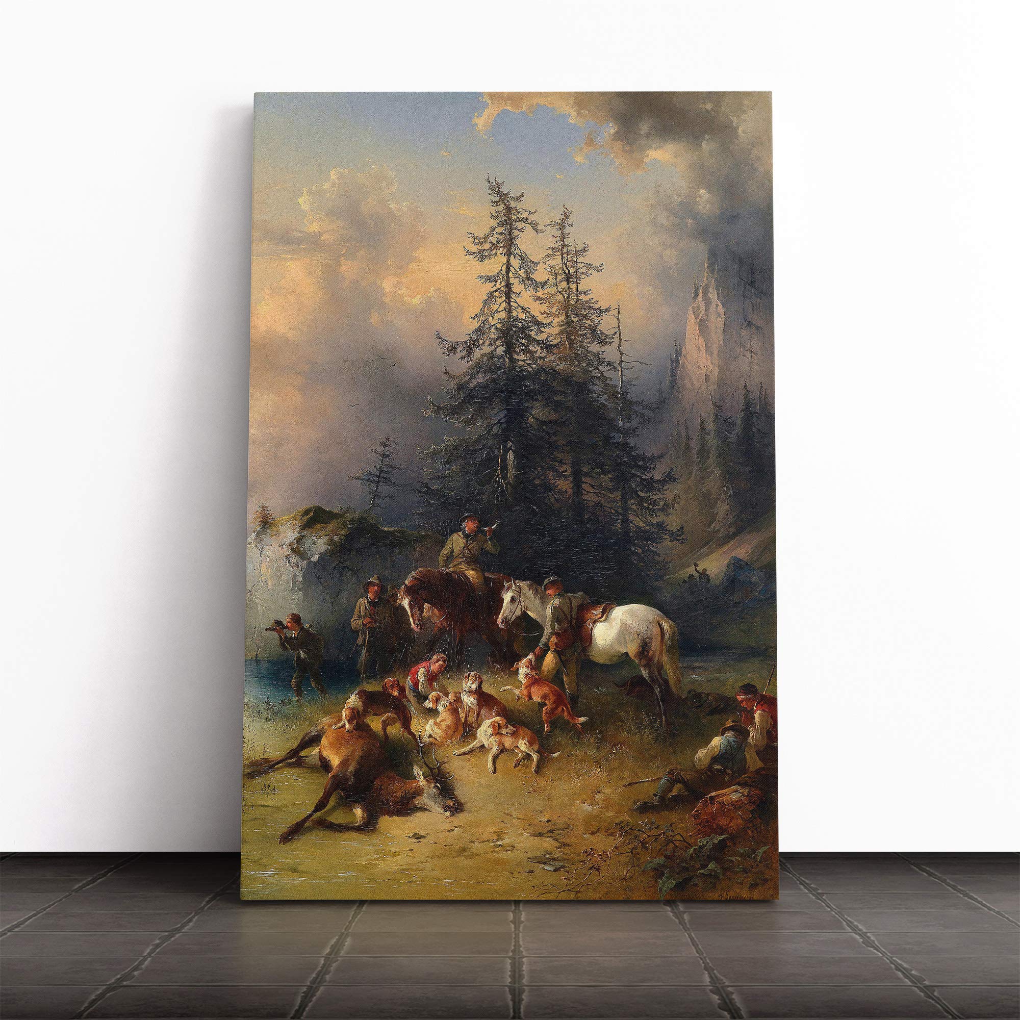 Friedrich Gauermann at The End of The Hunt Canvas Print | Gallery Wrapped 30mm Frame Wall Art | 30x20 inches | Ready to Hang | Modern Picture | Living Room Bedroom Lounge Office