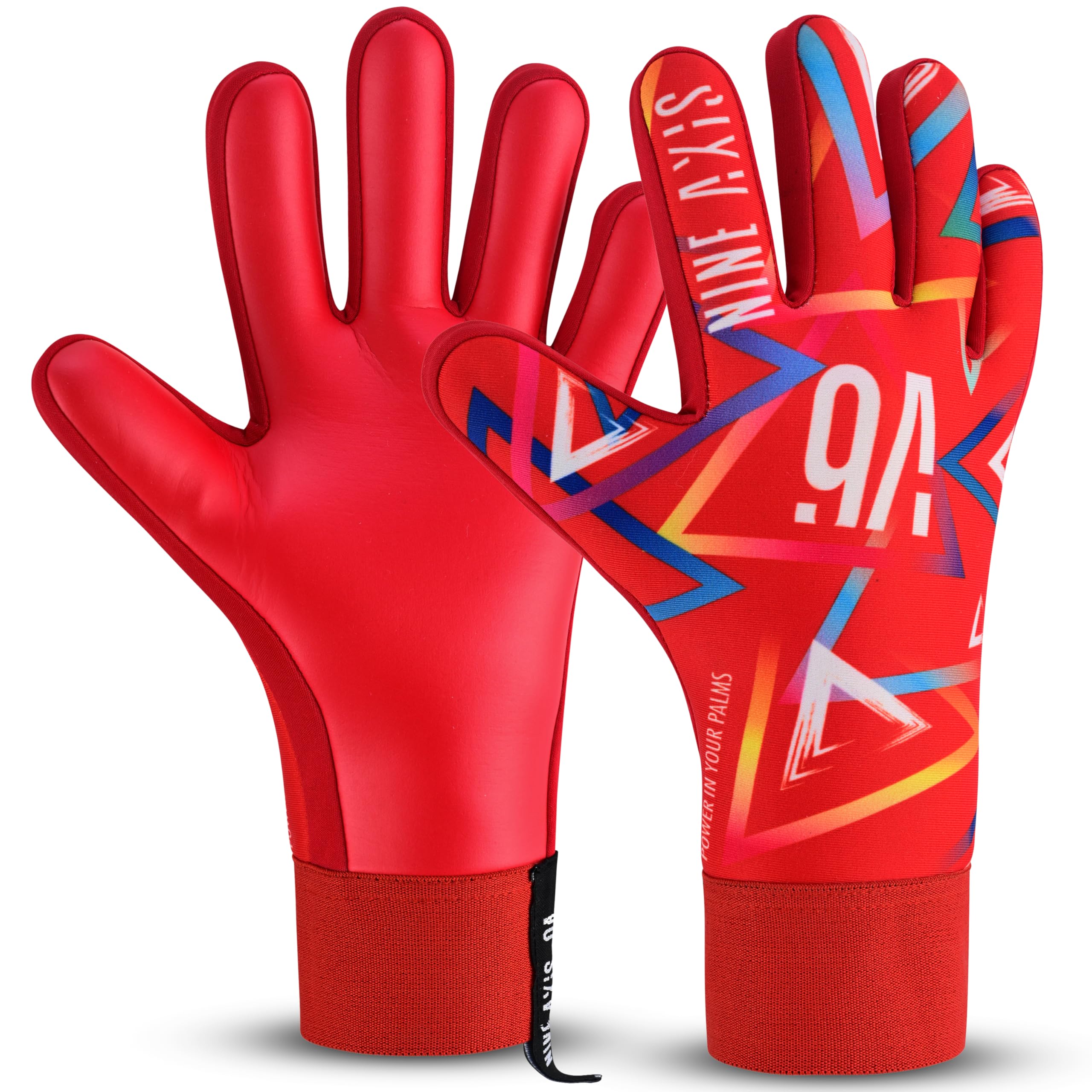 NINE AXIS Football Goalkeeper Gloves for Kids & Youth Children Soccer Goalie Gloves with Strong Grip Palms (Red, Size 3 Suitable for 5 to 6 Year Old)