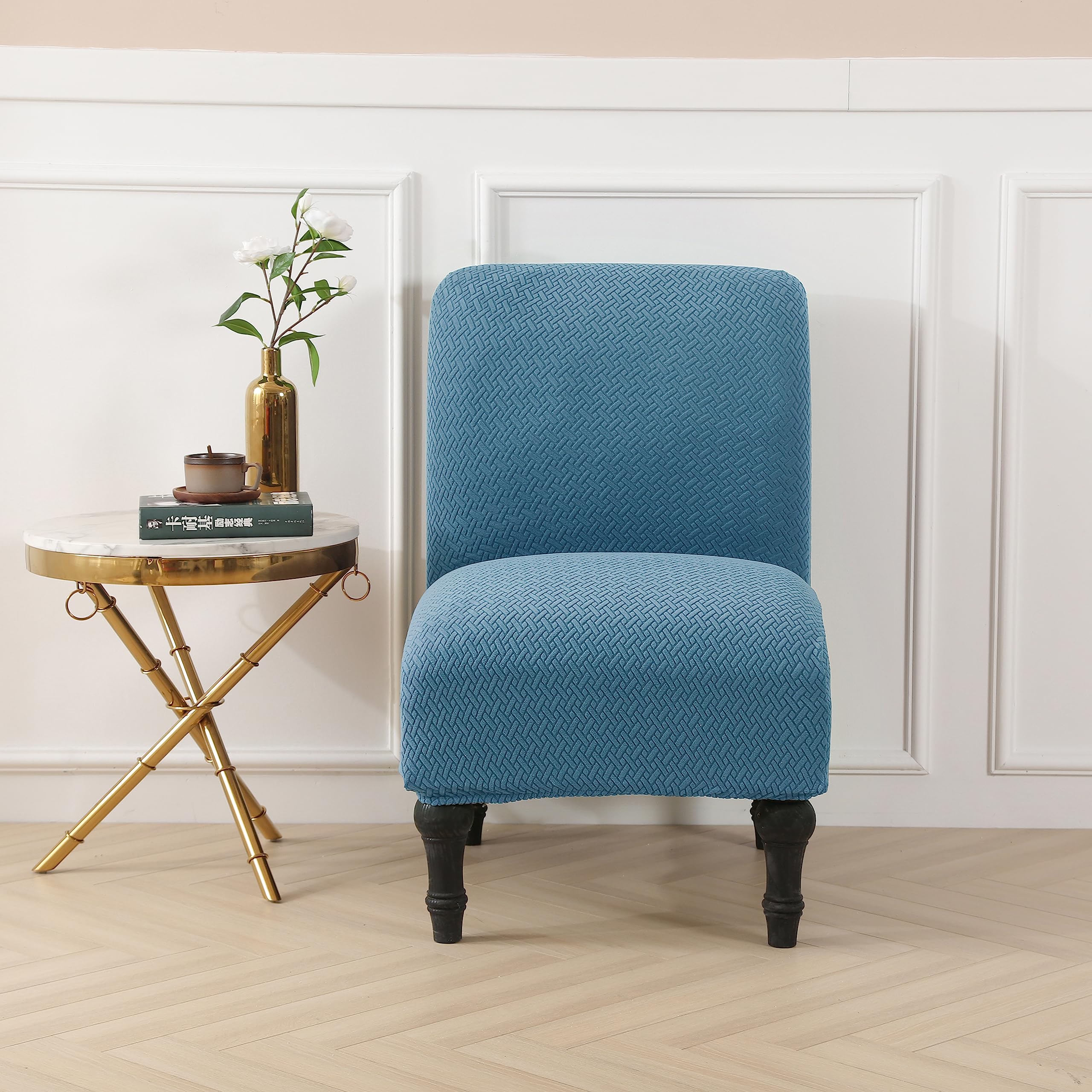 LiveGo Armless Accent Chair Cover Slipcover,Slipper Chair Stretch Spandex Removable for Armless Chair Furniture Protector for Living Dining Room Hotel (Lake Blue)