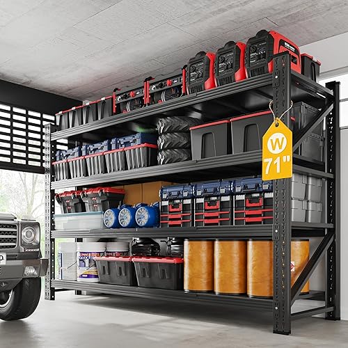 Estantes de almacenamiento de acero de metal de 5000 libras, 71.3 pulgadas de ancho, color negro, 4 niveles, estantes industriales comerciales con