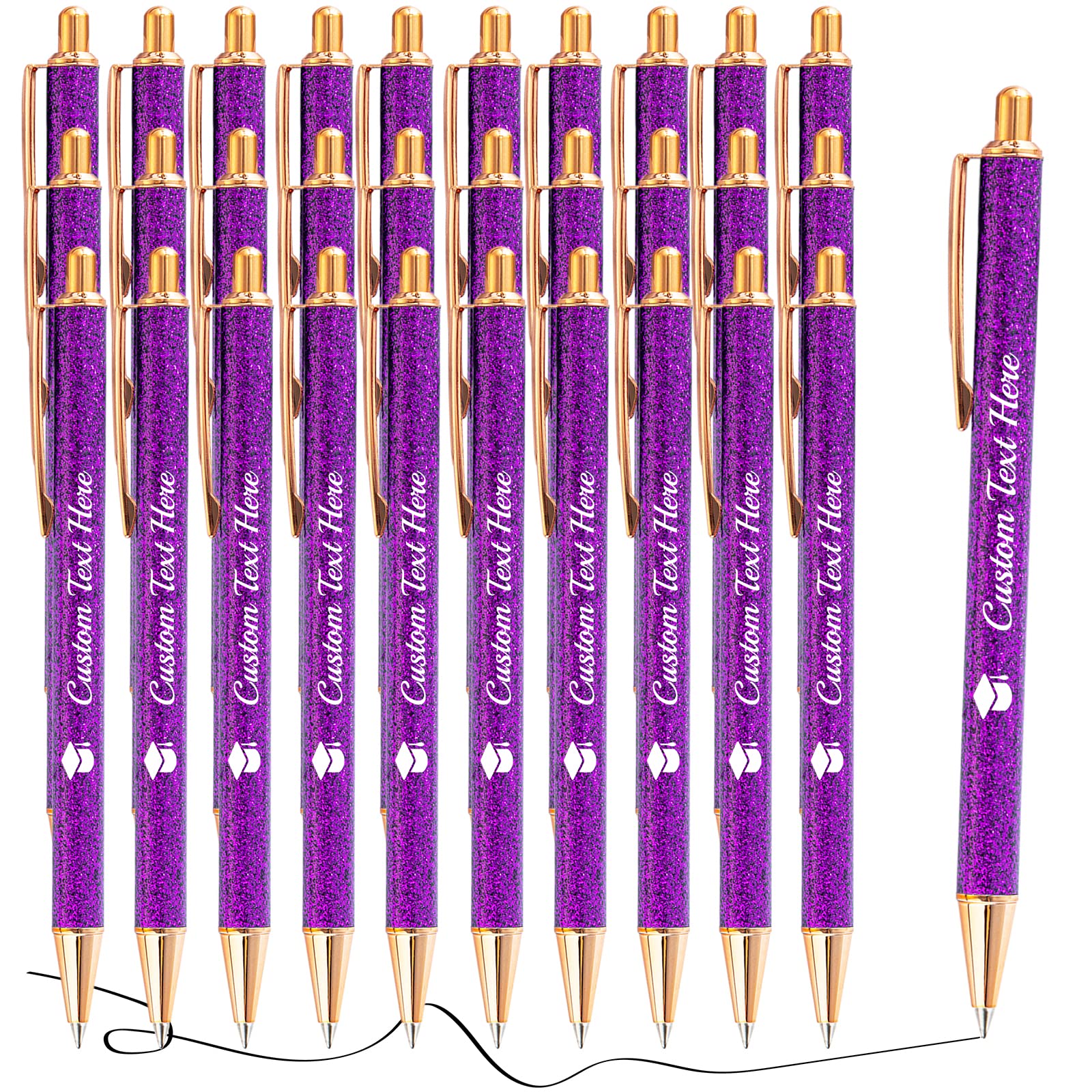 Aolun 30 Personalised Pens with Name Custom Glitter Pen Bulk Customised Retractable Ballpoint Pens with Text Message for Women Nurses Writing Birthday Business Graduation_Black Ink — image 1