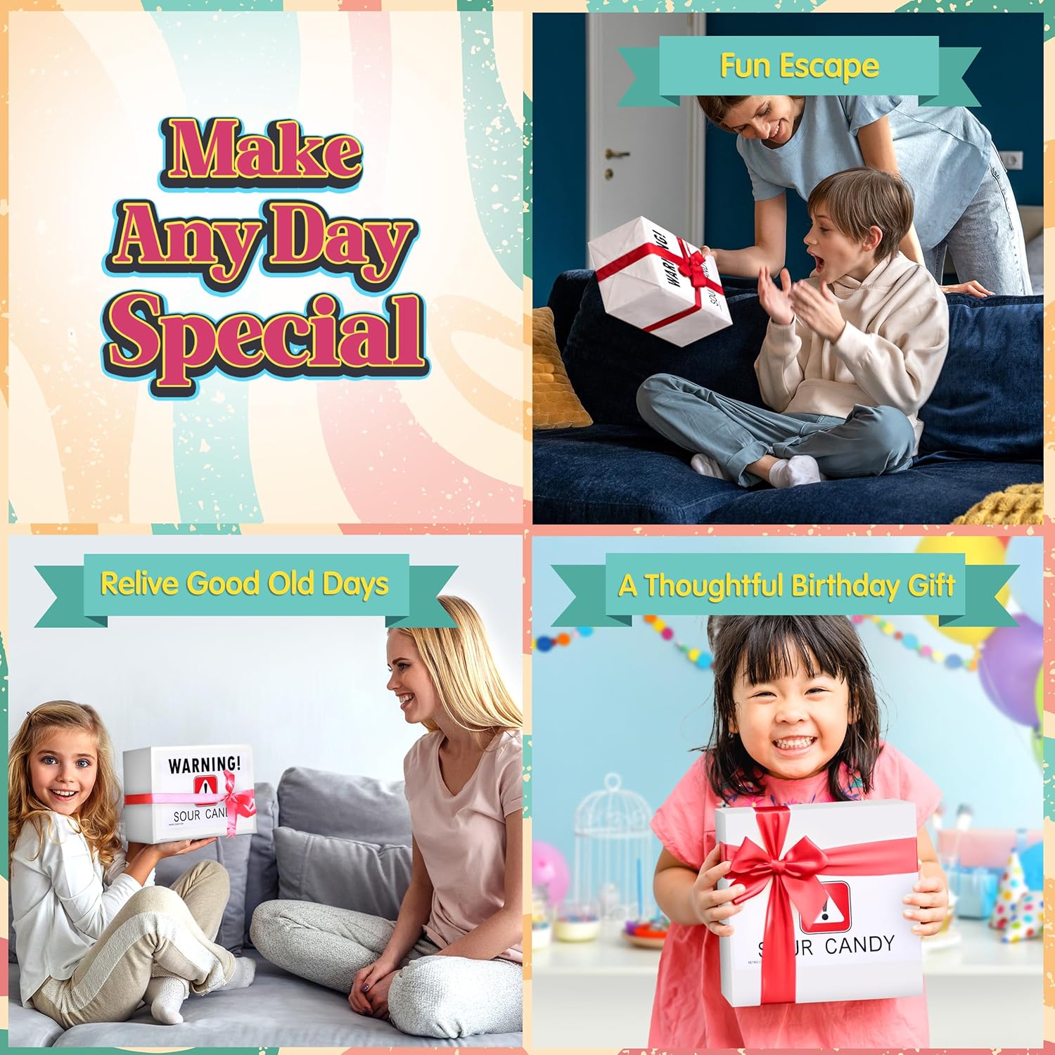 RETRO CANDY YUM Super Sour Candy Variety Pack - Assorted Sour Candy Box - Sour Candy Box for Birthday Gift Celebration, Thinking of You