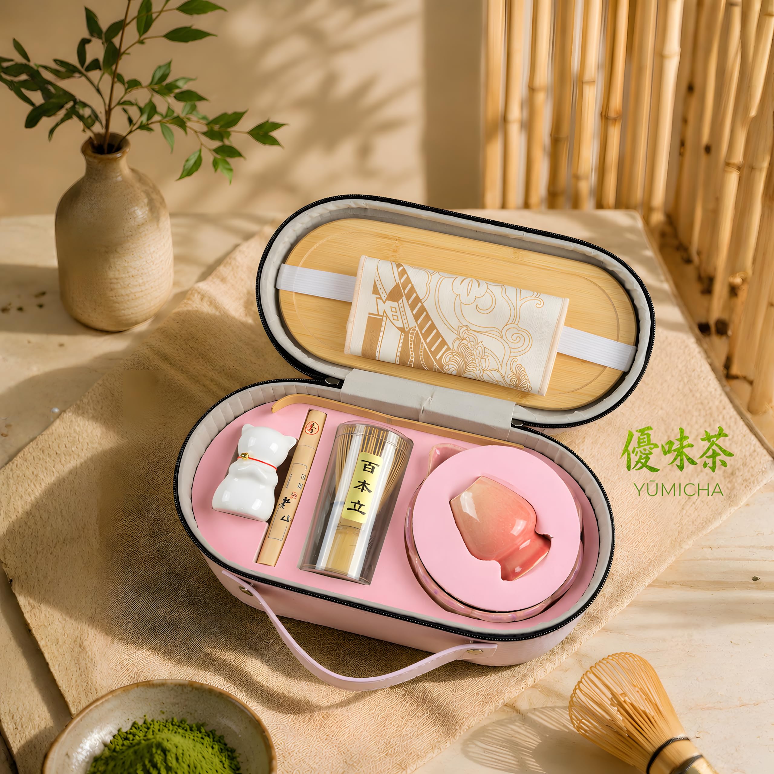 Set Matcha mit Bambusbesen, Keramikschale & Sieb – Matcha Tee Starter Set inkl. Löffel, ideal als Geschenk – Premium Matcha Kit