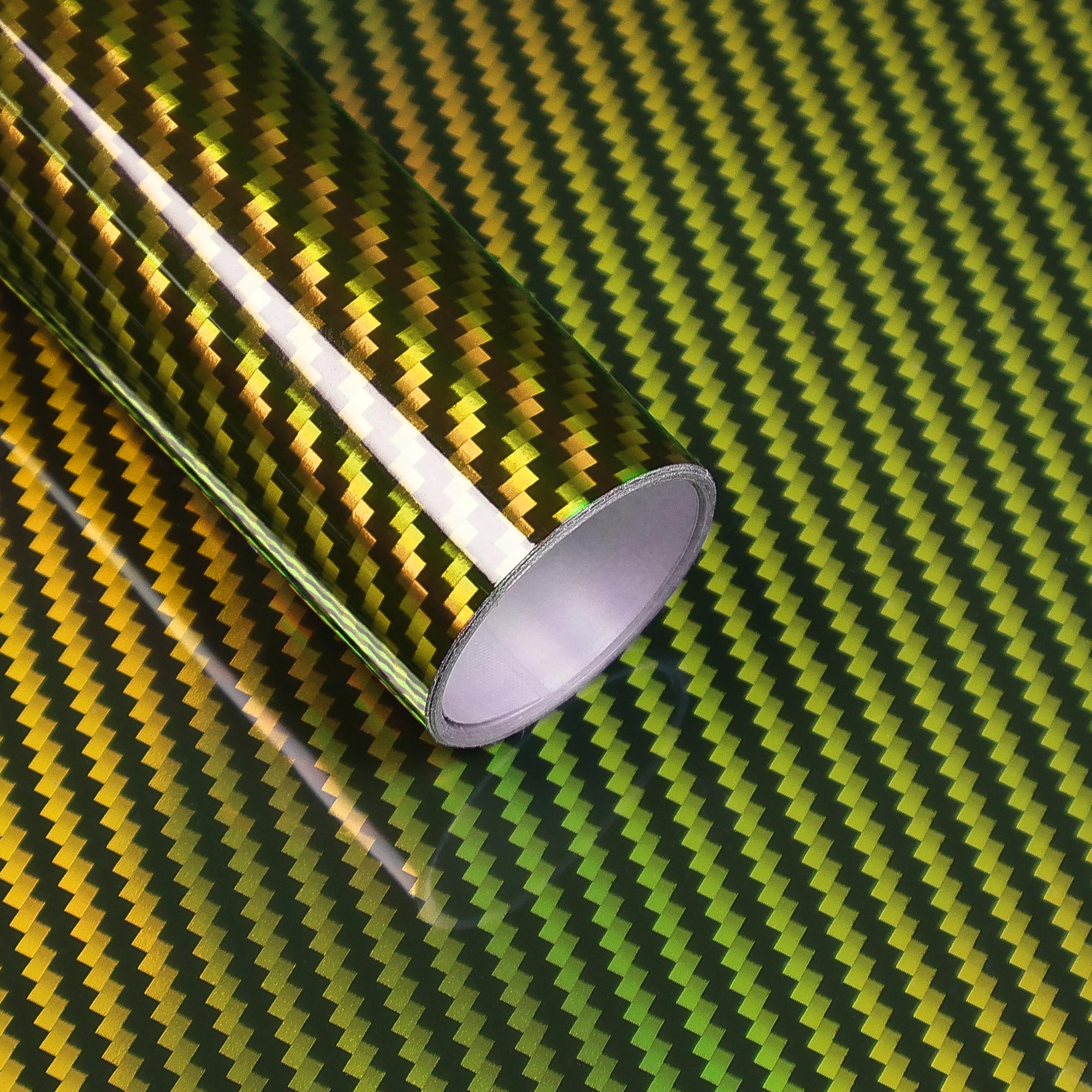 Lypumso Carbon Fiber Vinyl Wrap, High Gloss Car Wrap Vinyl Roll with Air Release Technology, Self Adhesive Vehicle Interior Exterior Decoration Automotive DIY Decal Sticker Film (Gold, 1ft x 10ft)