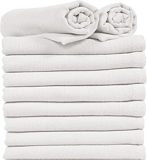 ZIMEL HOMES® Pack de 10 paños cuadrados de muselina de color blanco, 100% algodón, para bebé, insertos de pañales, baberos, 70 cm x 70 cm, color blanco