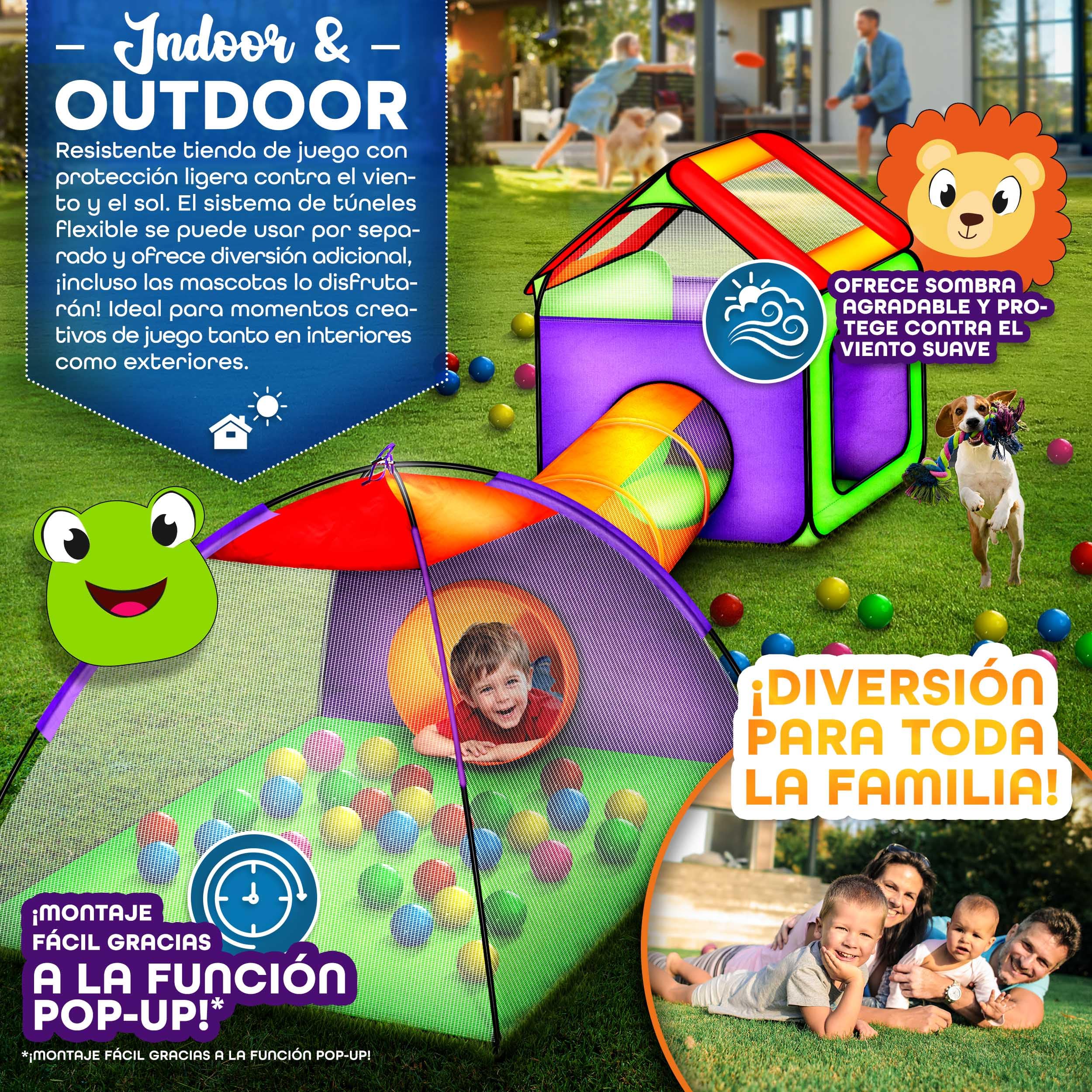 KIDUKU® 3 en 1 Iglú Infantil para Juegos/Tienda de campaña para niños + Túnel de Tela + 200 Bolas + Bolsa para Transportar – Uso Interior y Exterior
