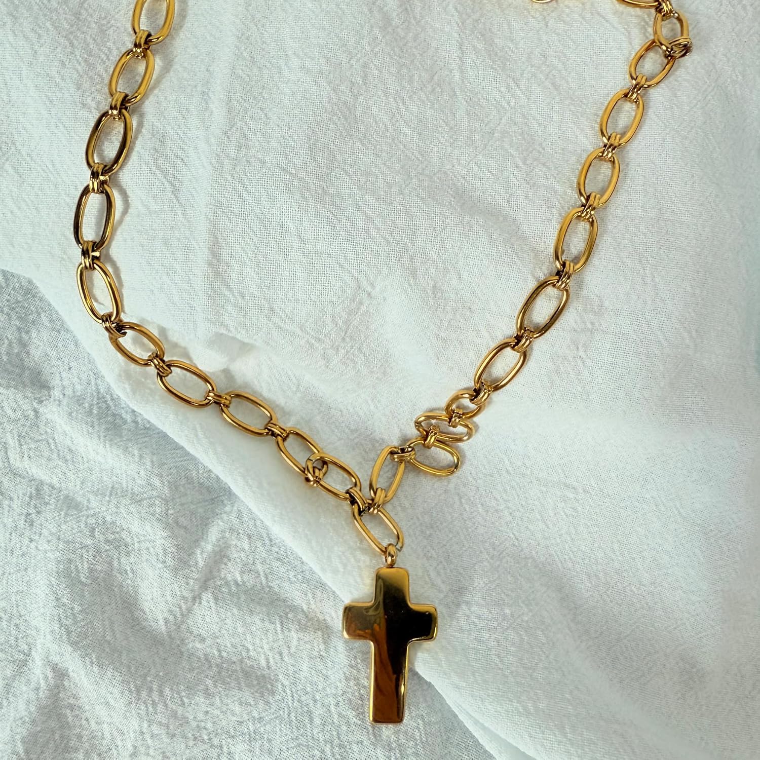 Chunky Gold Star/Cross Necklaces for Women Trendy Star Choker Necklace Bold Vintage Statement Necklace Jewelry - Image 5