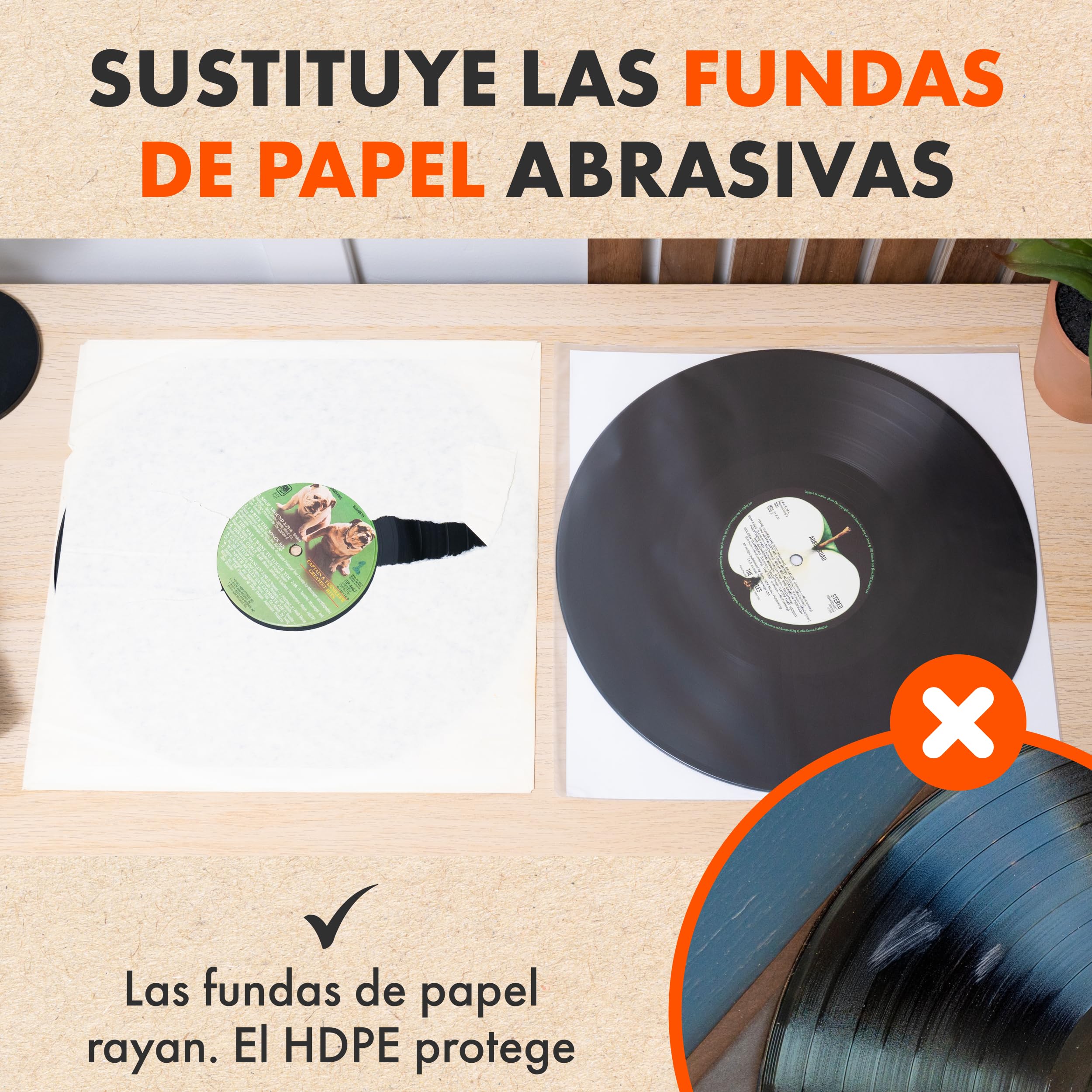 SPINCARE Fundas Interiores Vinilo LP 12" 33 RPM Antiestático Antirayaduras 100 Micras 100x