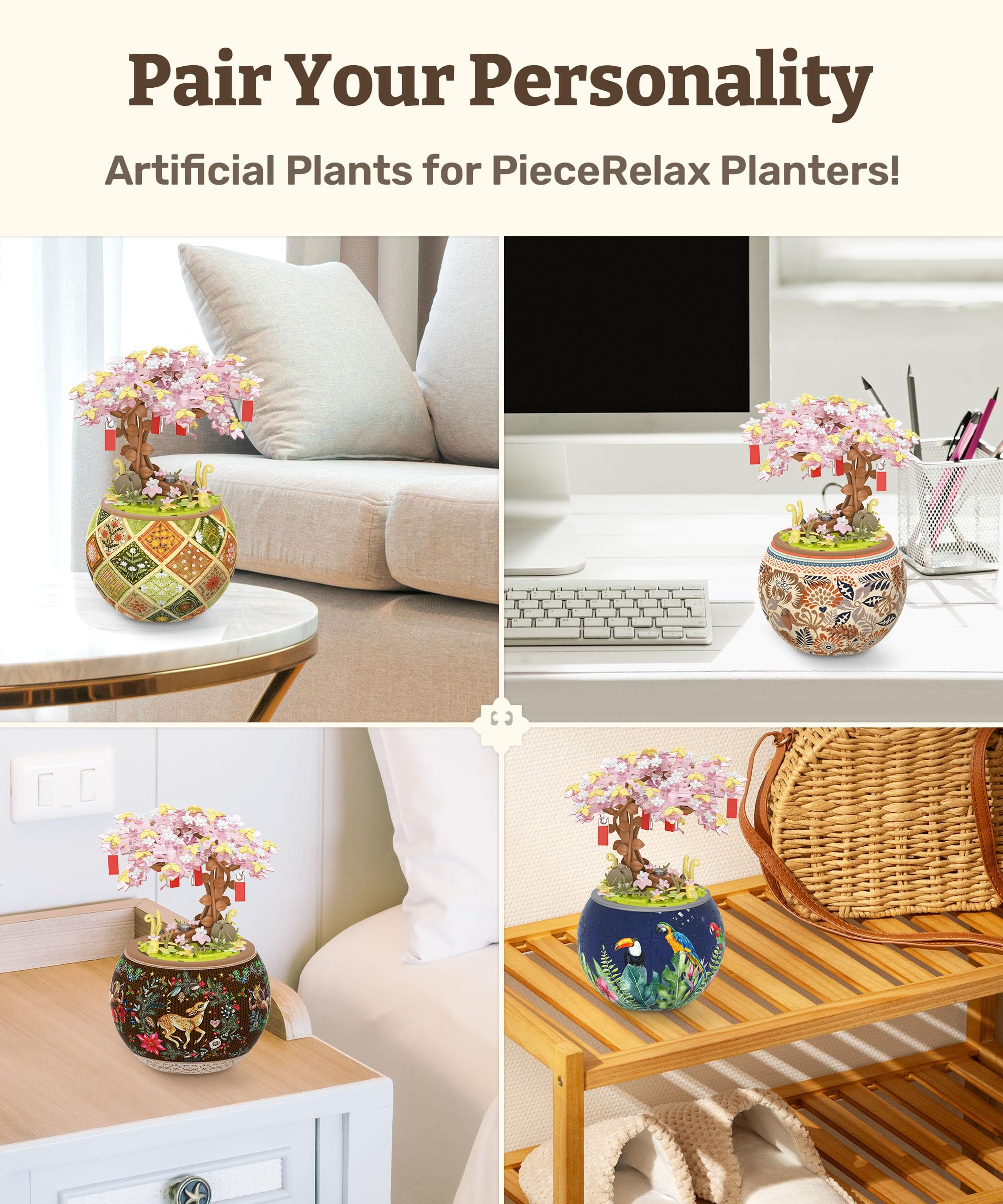 PieceRelax Flower Building Decoration Set, Mini Bricks Potted Wishing Tree - Image 3