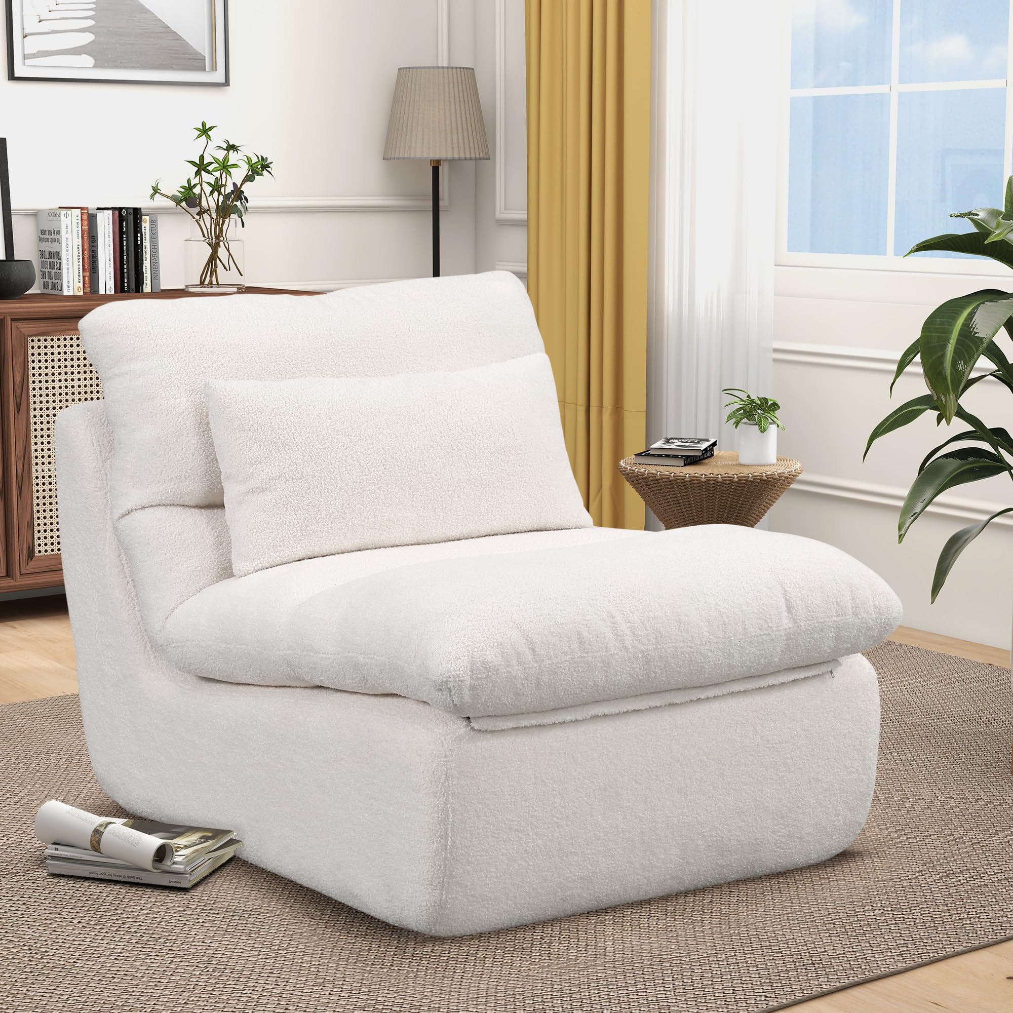FHFO Sponge Single Sofa 32 Boneless Sofa for Small Spaces Comfy Sofas with Removable Cover Teddy Compression Sofa