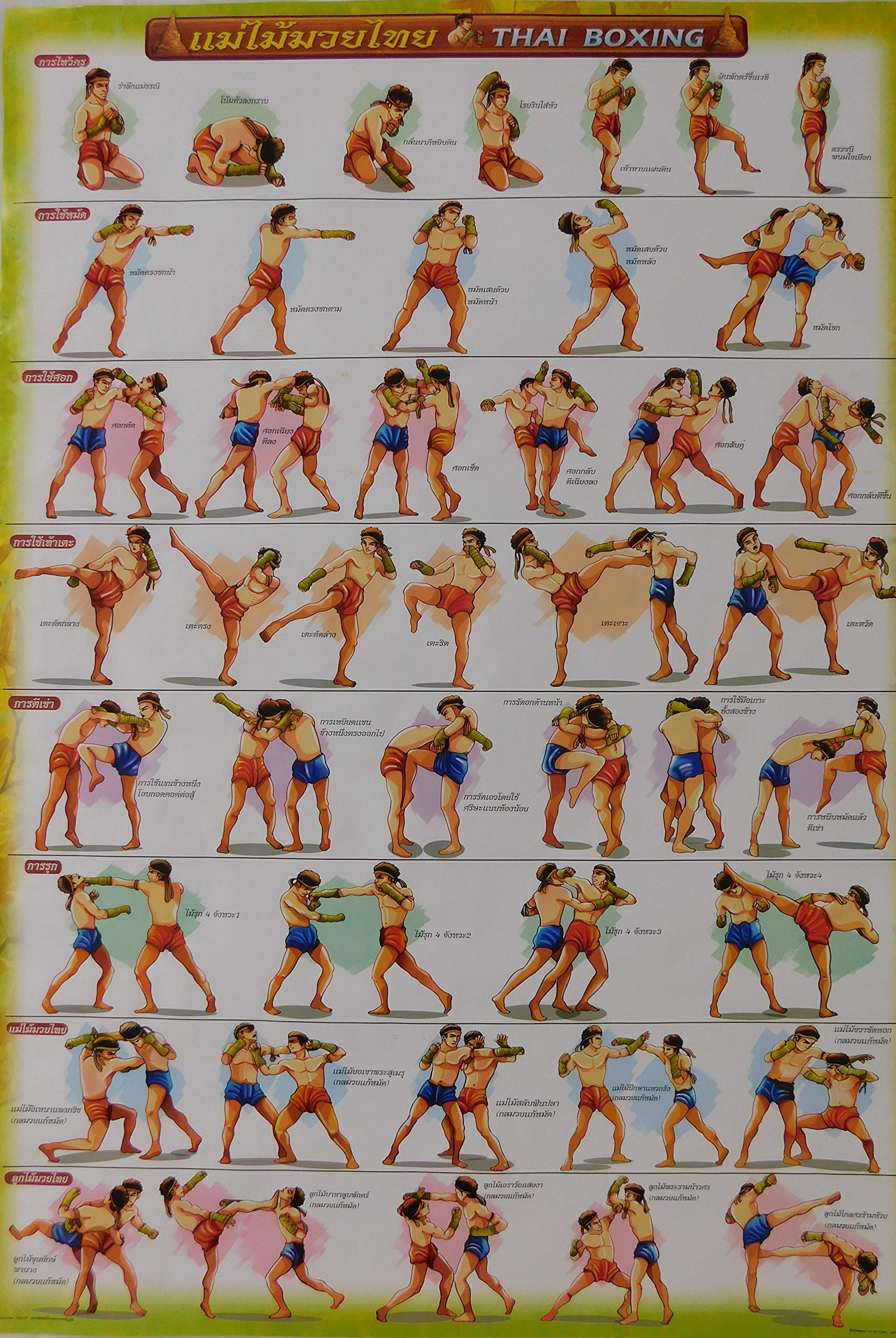 Multicoloured Muai Thai Boxing Kickboxing Martial Arts Thailand Poster Training 76Cm X 53Cm