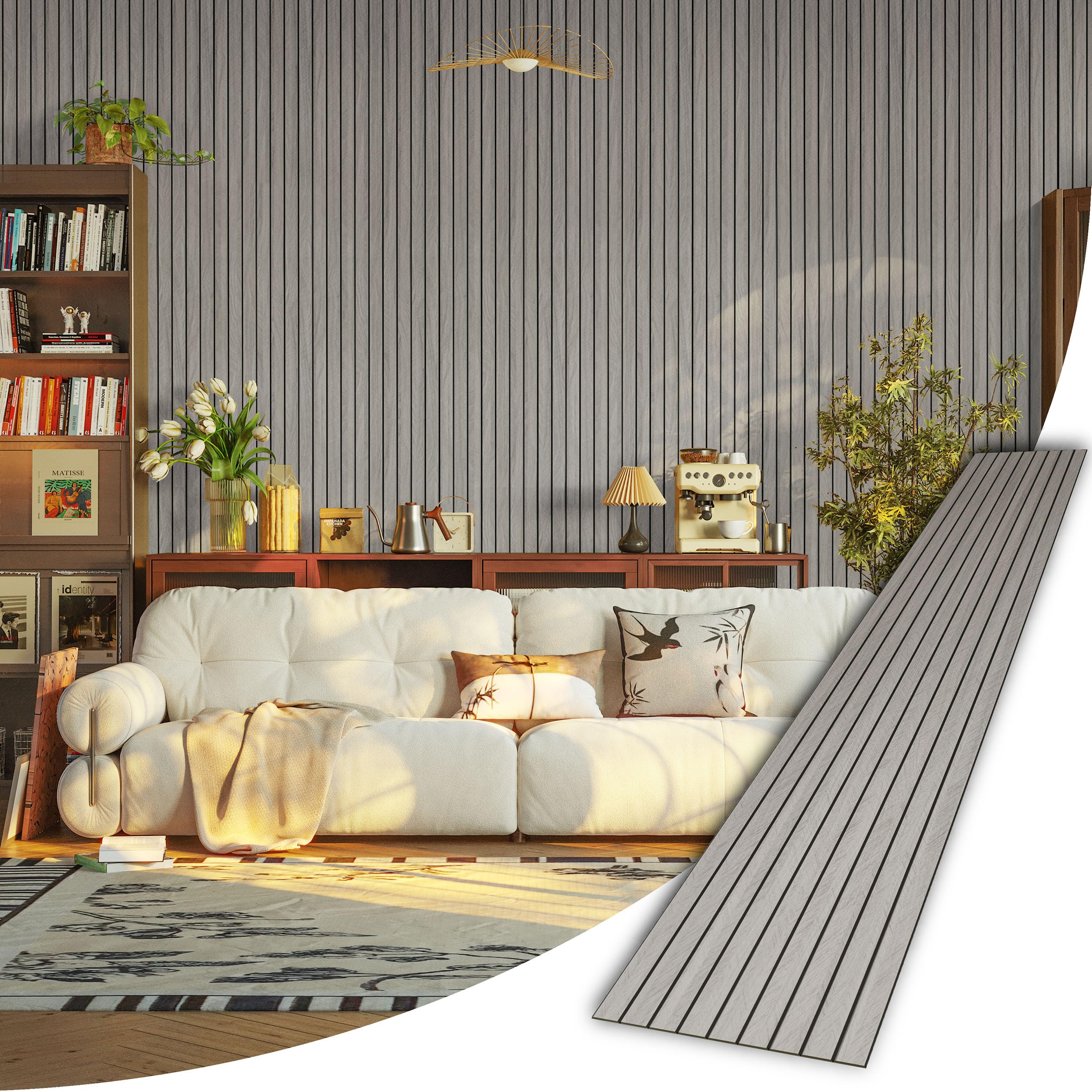 Panneaux muraux à lattes de bois 3D pour rénover un mur abîmé sans travaux