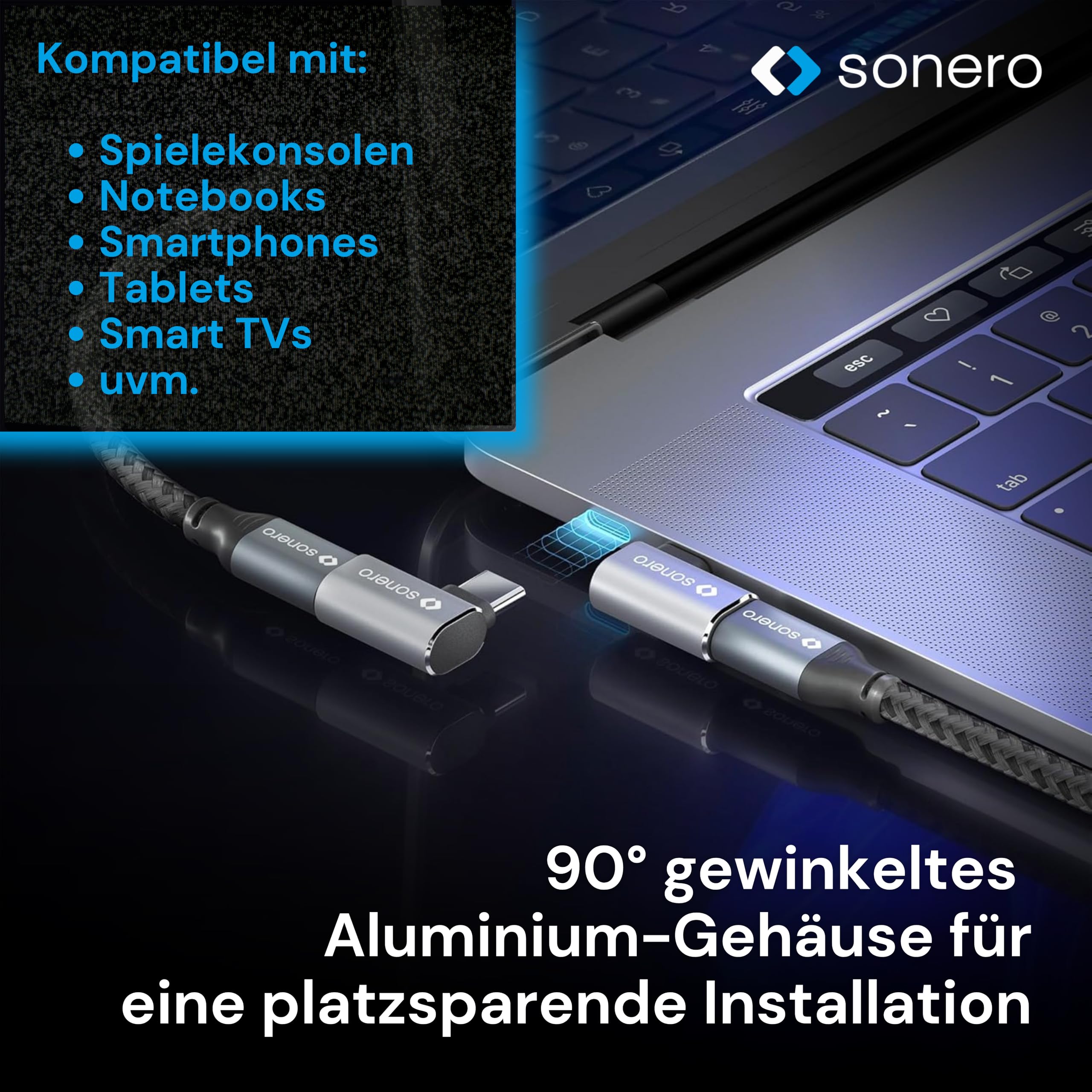 Adattatore USB-C 90° 40Gbps 240W - Convertitore Angolato In Alluminio Per 8K60Hz