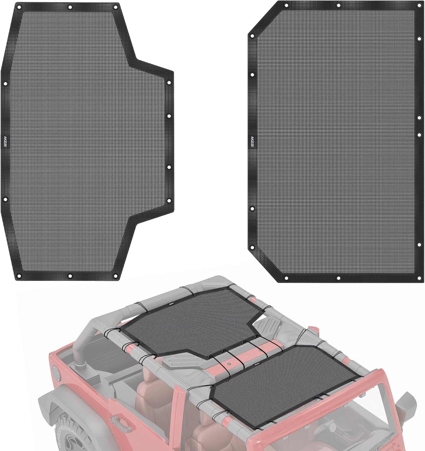 MZS Sunshade Compatible with Wrangler JKU 2007-2018 4 Door, Front & Rear Mesh Sun Shade Bikini Top Roof Cover Sunblock Heat Shield for JK Unlimited Sahara Rubicon Sport S Moab-Black