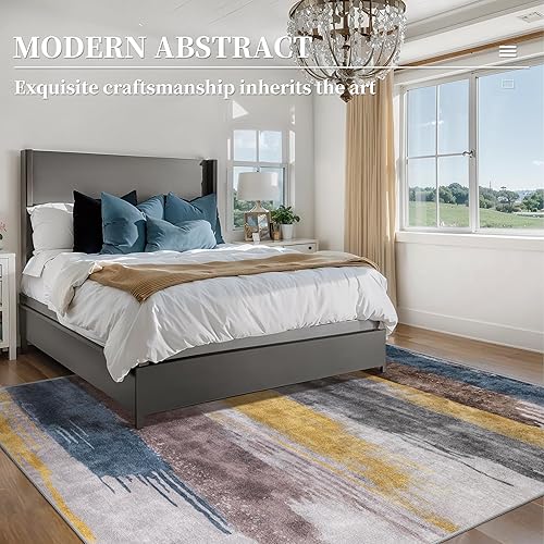 Miniatura 2 de Ciicool Alfombra abstracta moderna para sala de estar, 5 x 7 pies, lavable a máquina, antideslizante, alfombra contemporánea de pelo bajo para